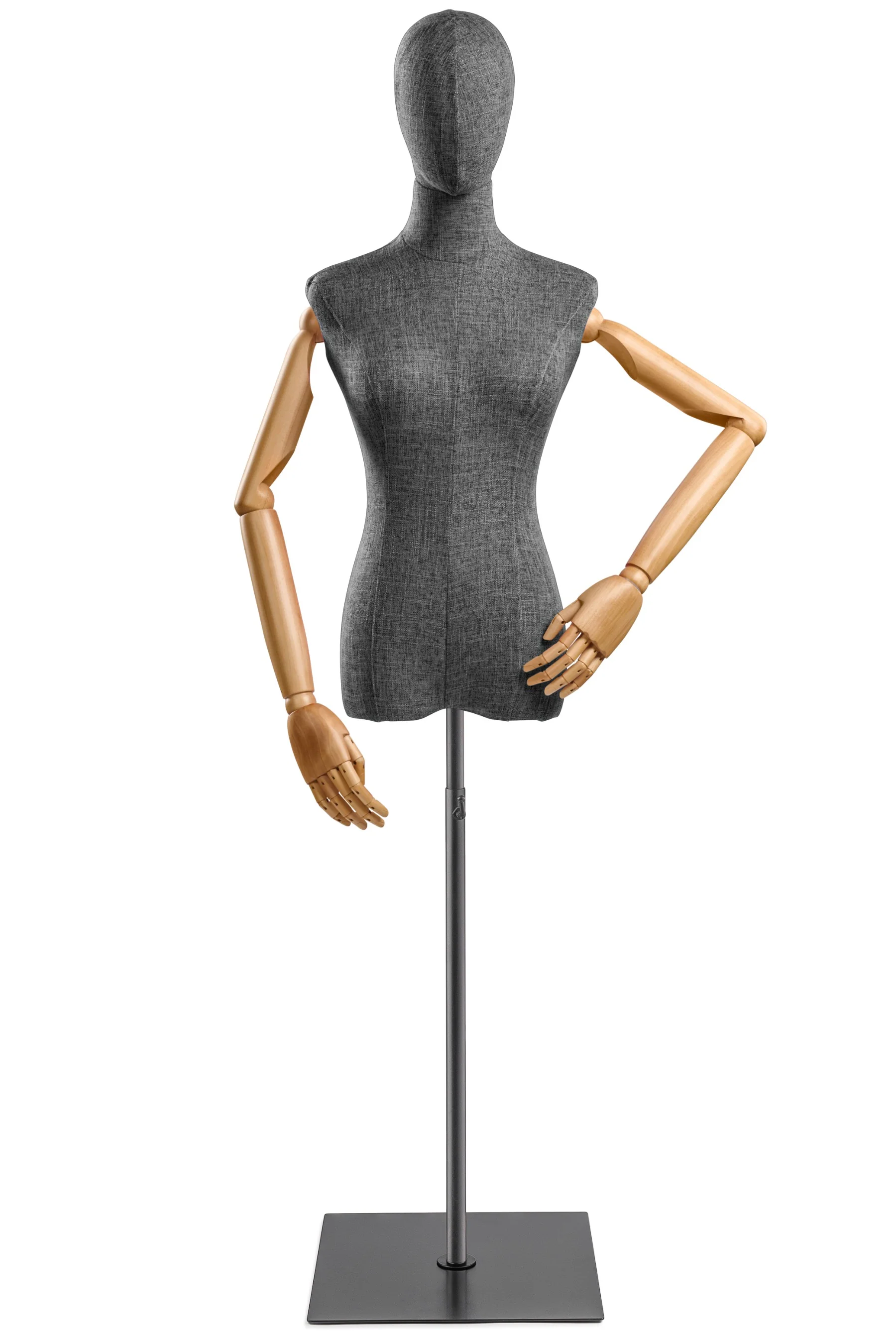 Female Display Dress Form on Metal Flat Base (Head & Arms Version) - Image 47
