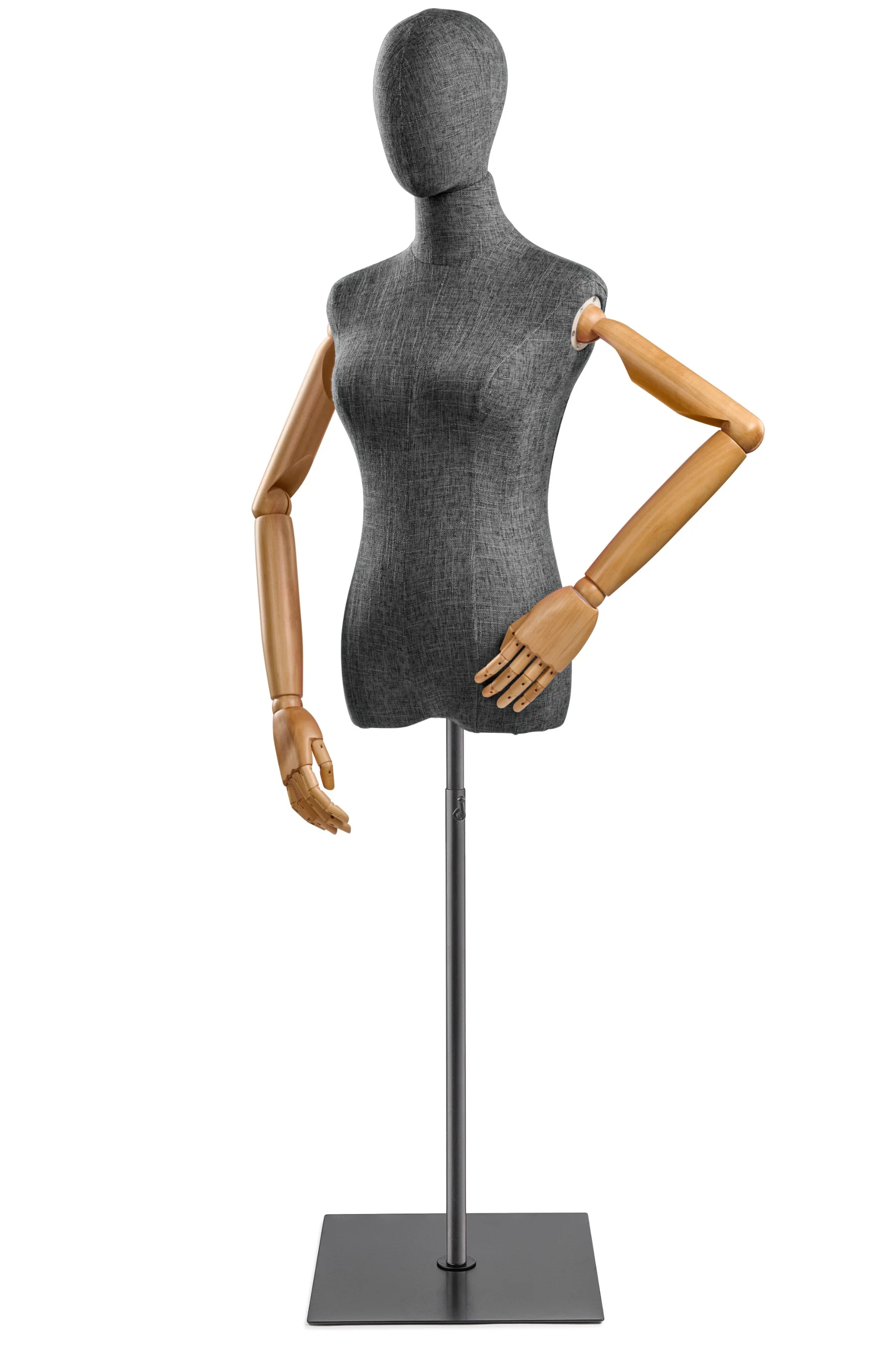 Female Display Dress Form on Metal Flat Base (Head & Arms Version) - Image 48