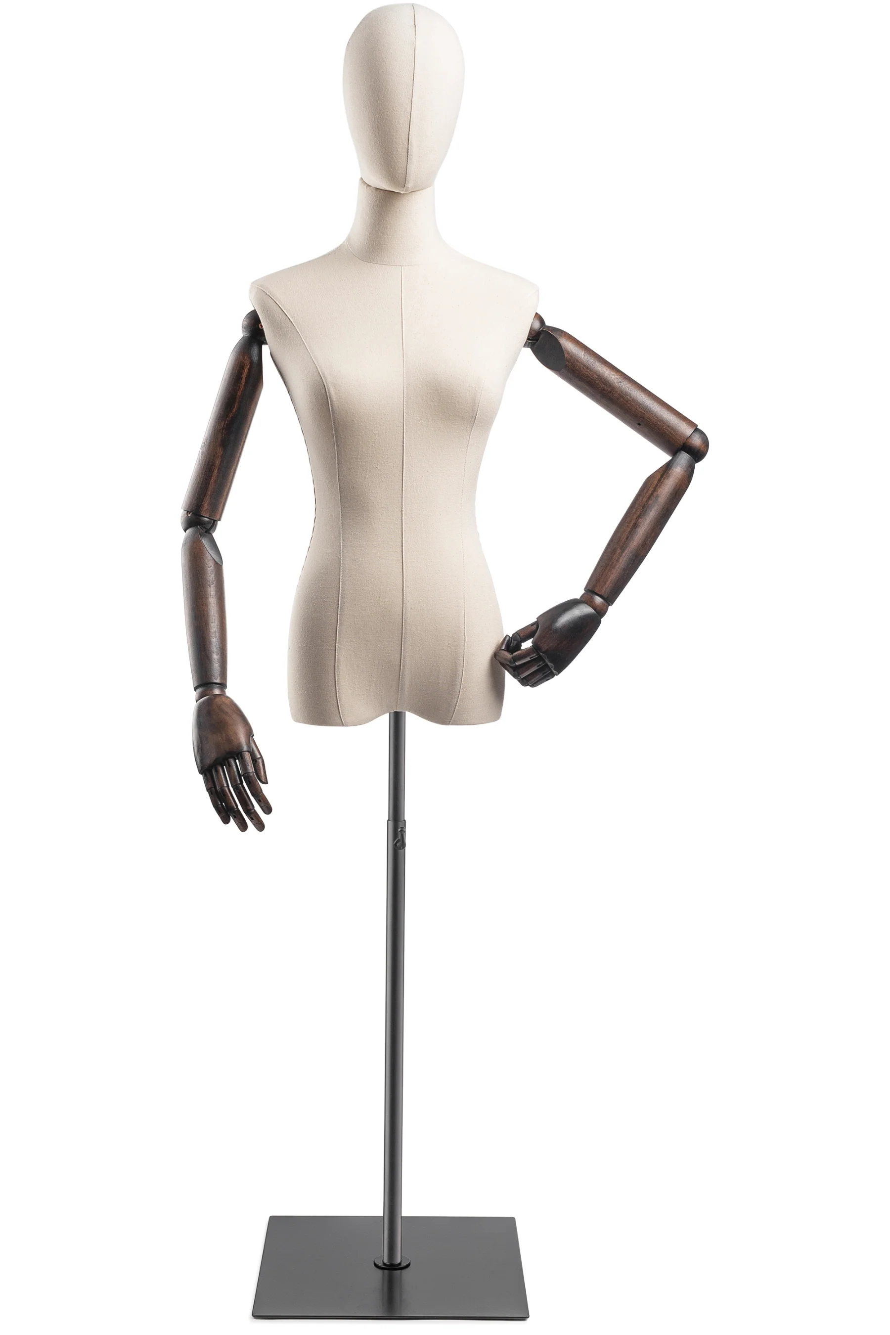 Female Display Dress Form on Metal Flat Base (Head & Arms Version) - Image 7