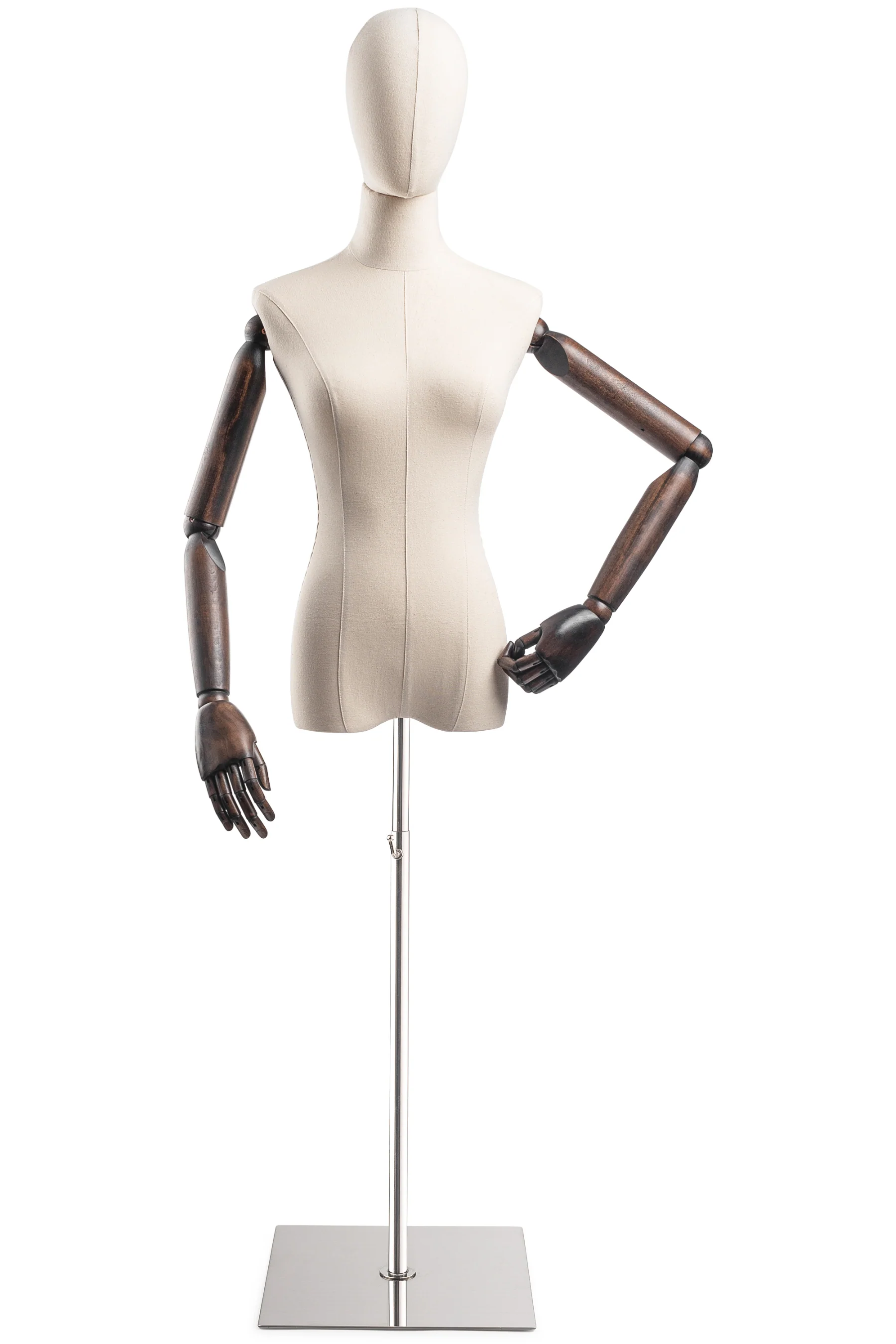 Female Display Dress Form on Metal Flat Base (Head & Arms Version) - Image 9