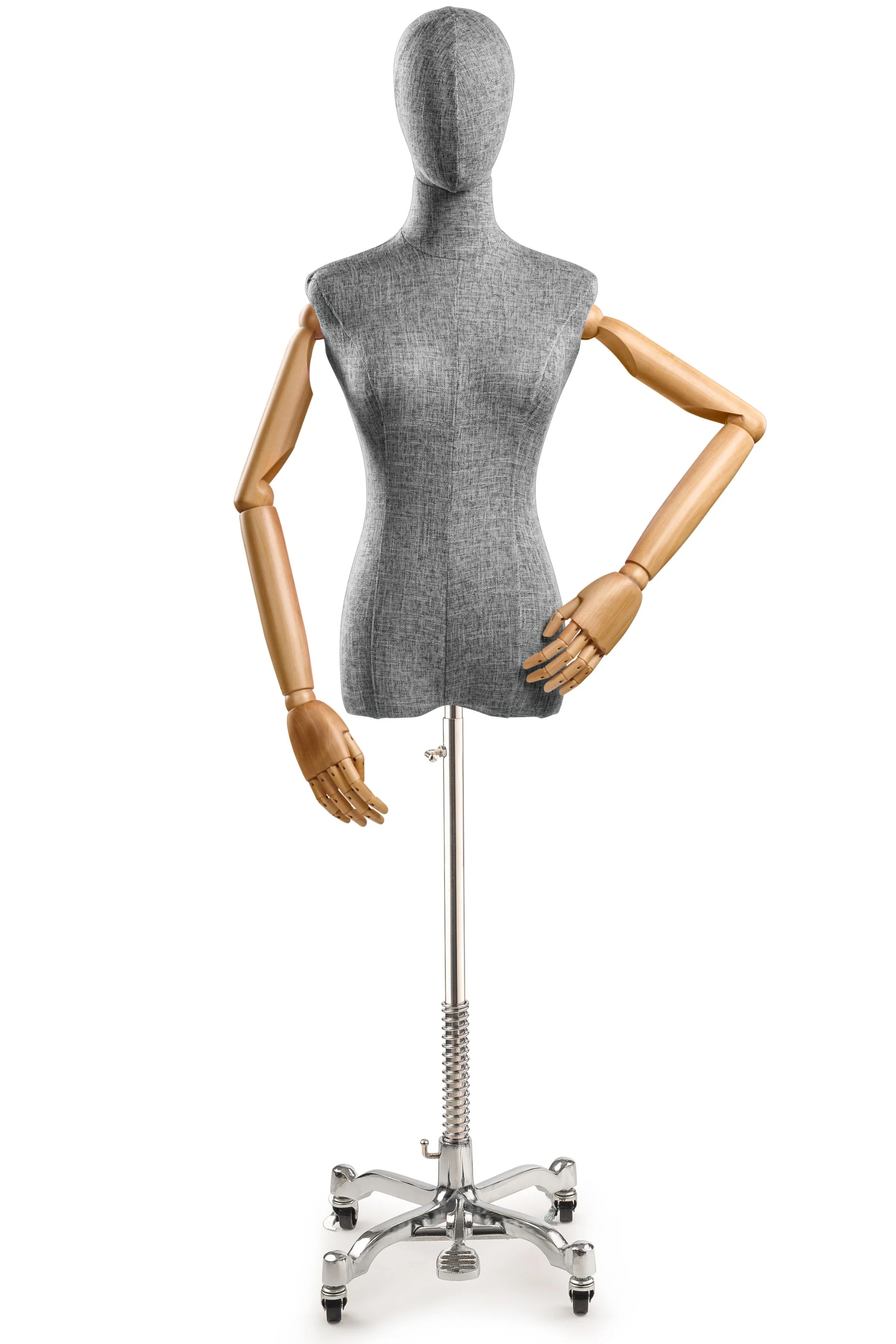 Female Display Dress Form on Metal Rolling Base (Head & Arms Version) - Image 100