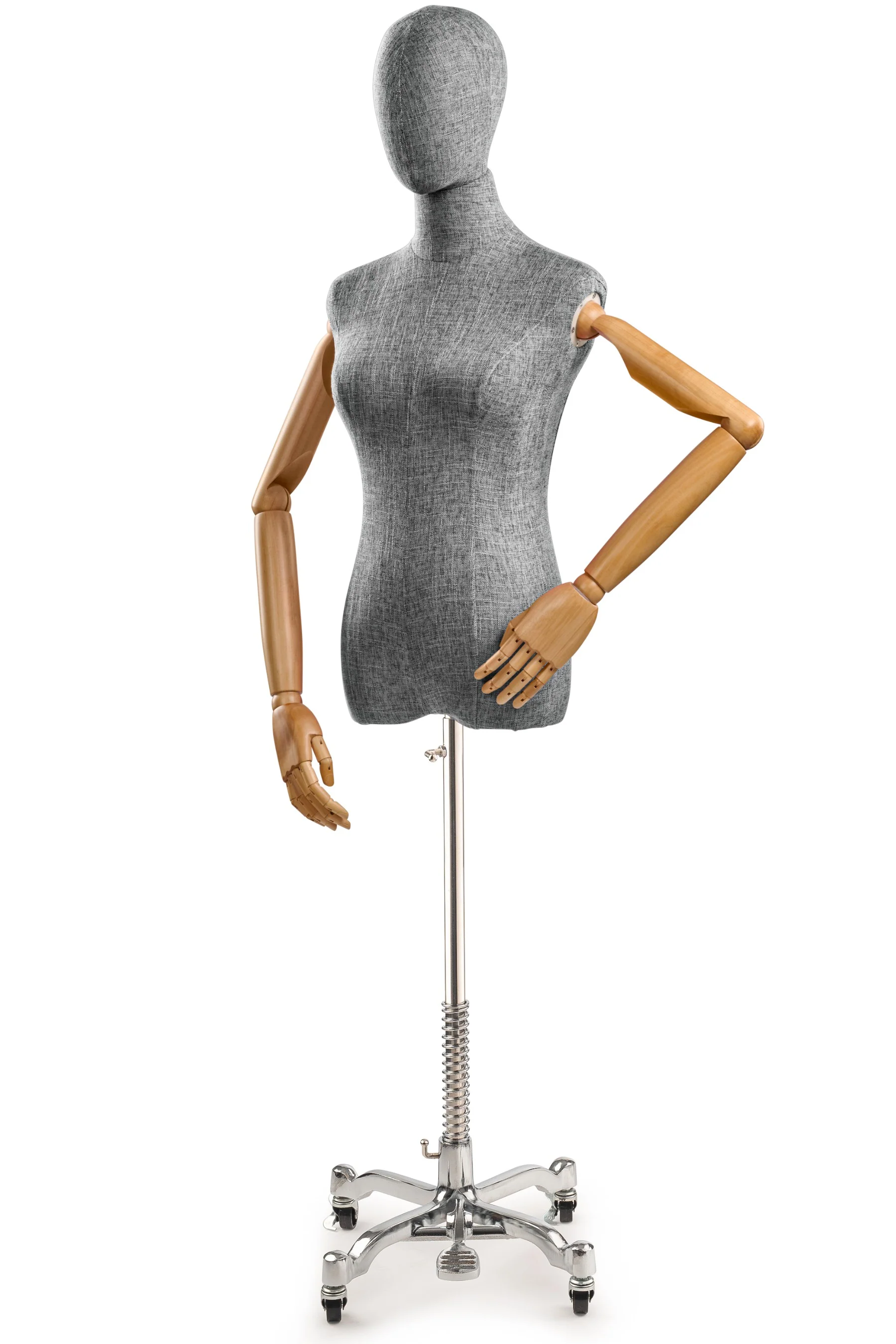 Female Display Dress Form on Metal Rolling Base (Head & Arms Version) - Image 101