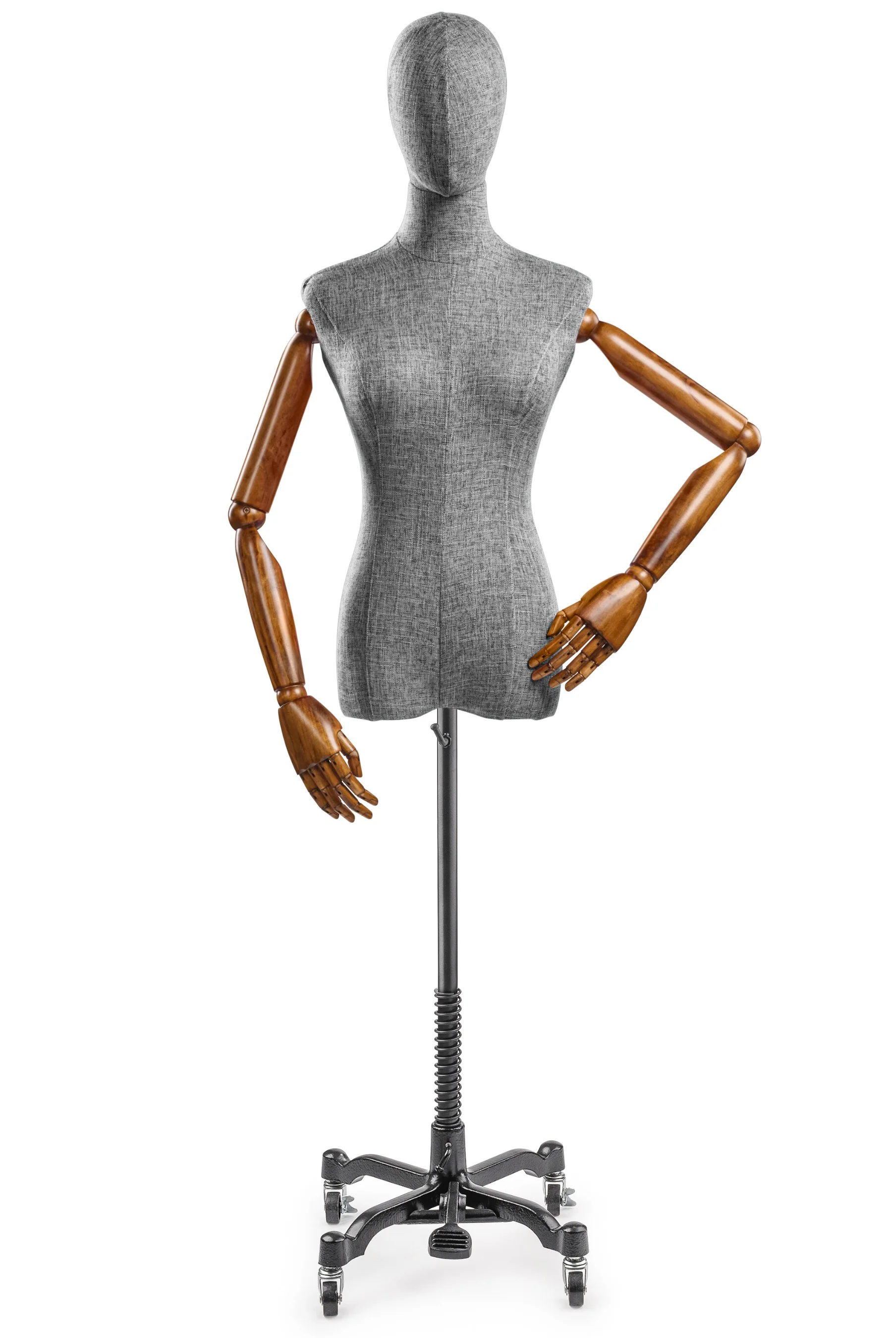 Female Display Dress Form on Metal Rolling Base (Head & Arms Version) - Image 102