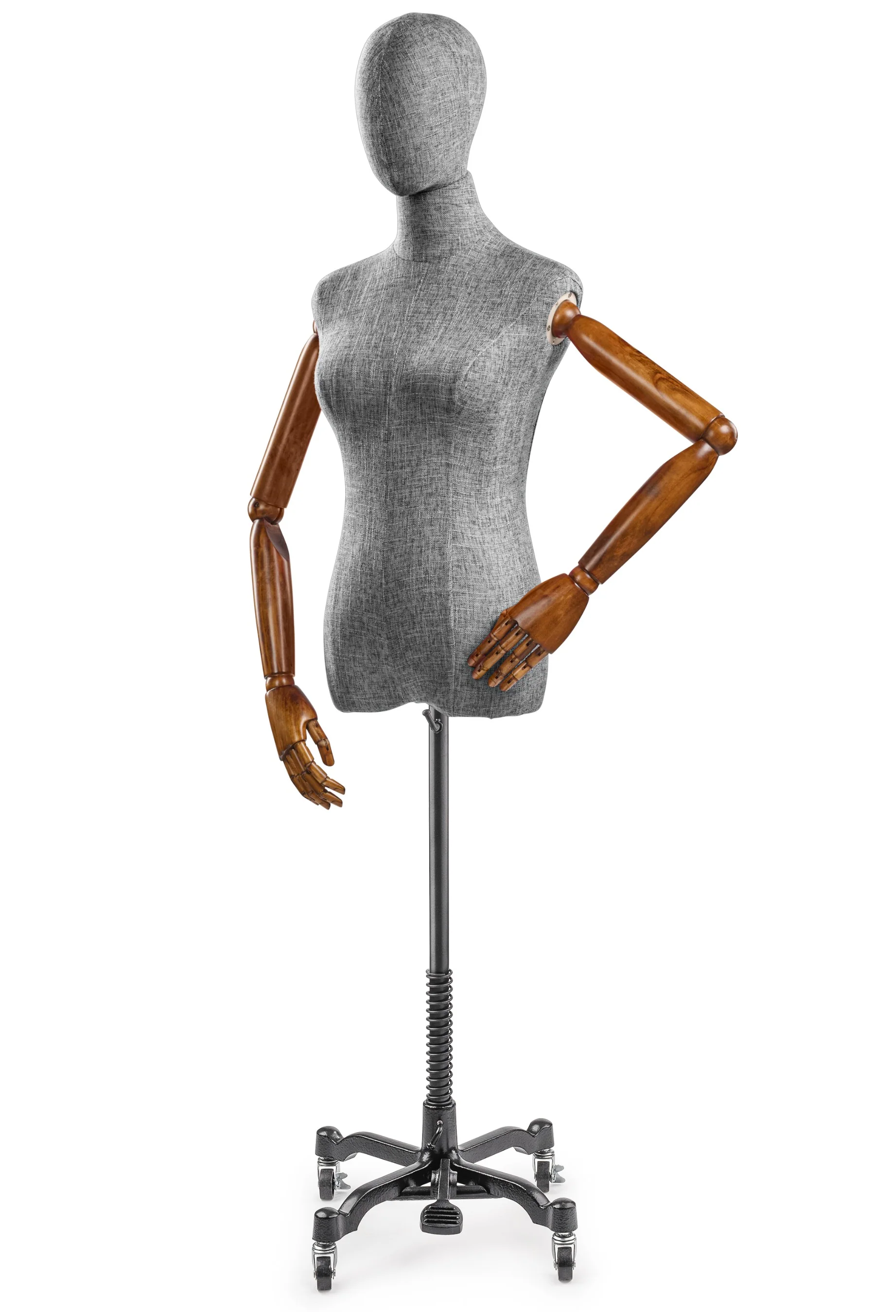 Female Display Dress Form on Metal Rolling Base (Head & Arms Version) - Image 103