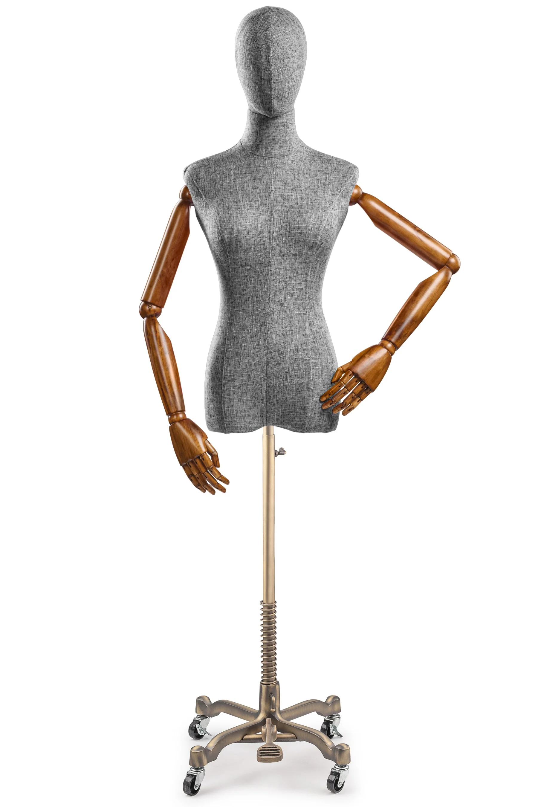 Female Display Dress Form on Metal Rolling Base (Head & Arms Version) - Image 104