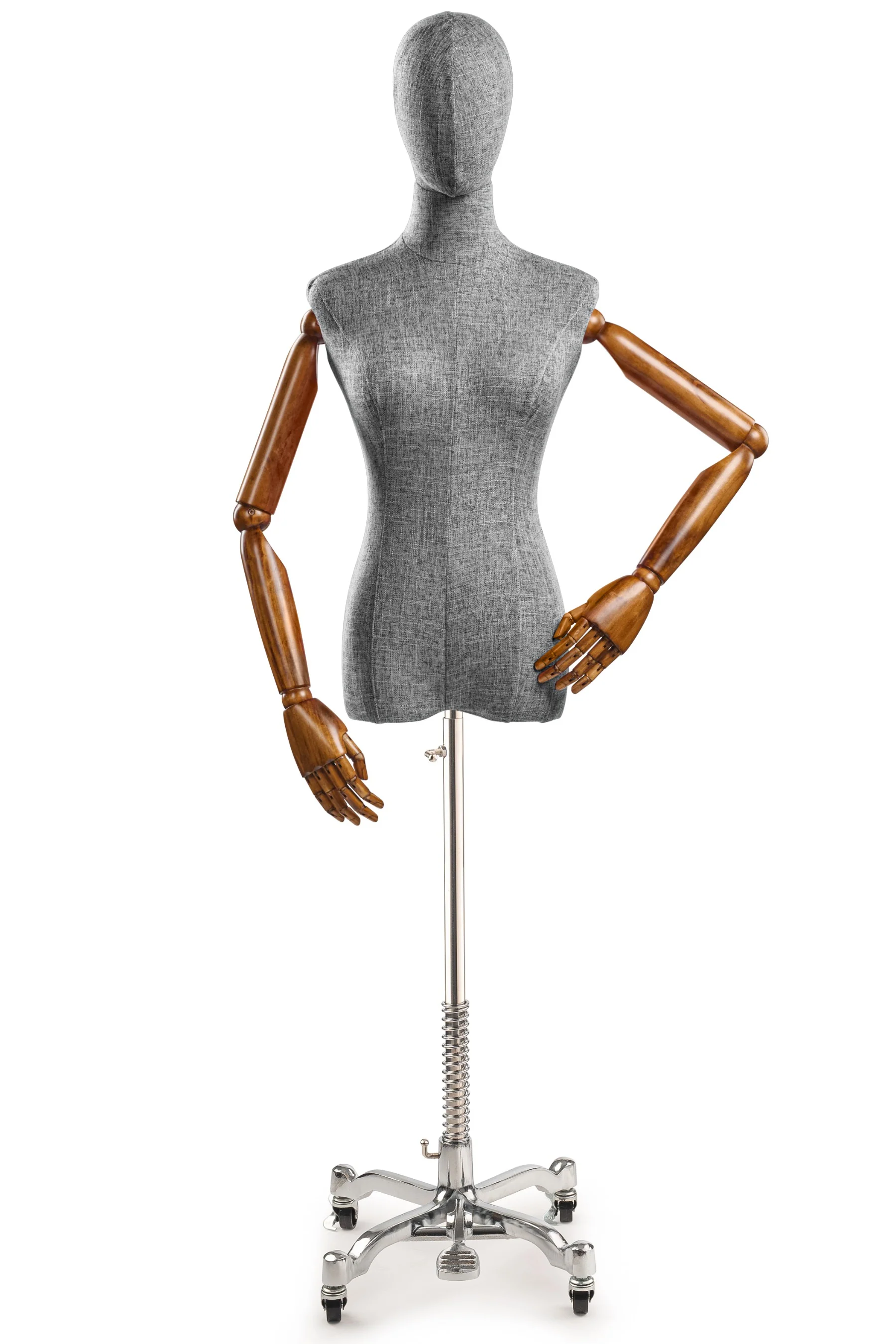 Female Display Dress Form on Metal Rolling Base (Head & Arms Version) - Image 106