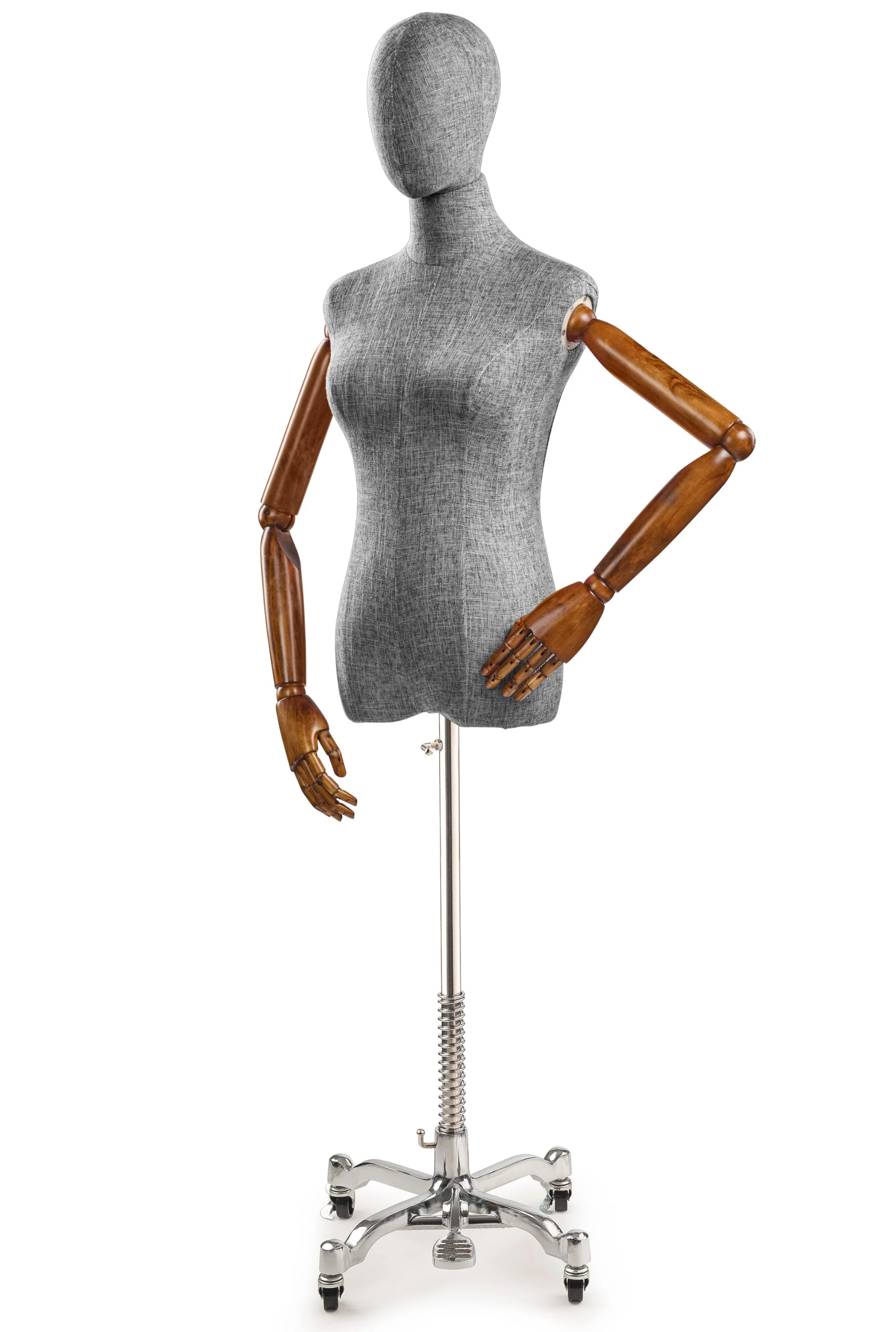 Female Display Dress Form on Metal Rolling Base (Head & Arms Version) - Image 107