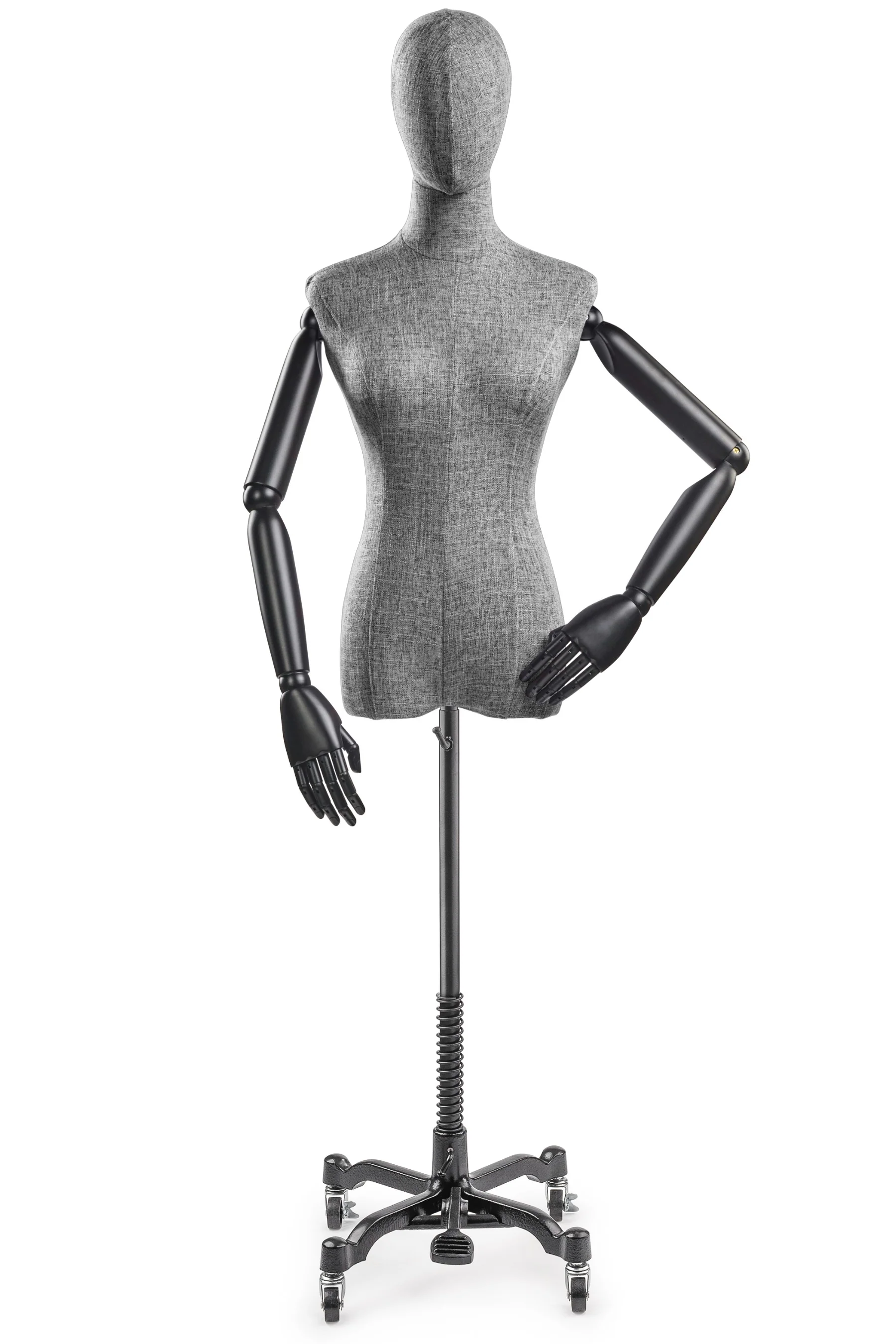 Female Display Dress Form on Metal Rolling Base (Head & Arms Version) - Image 108