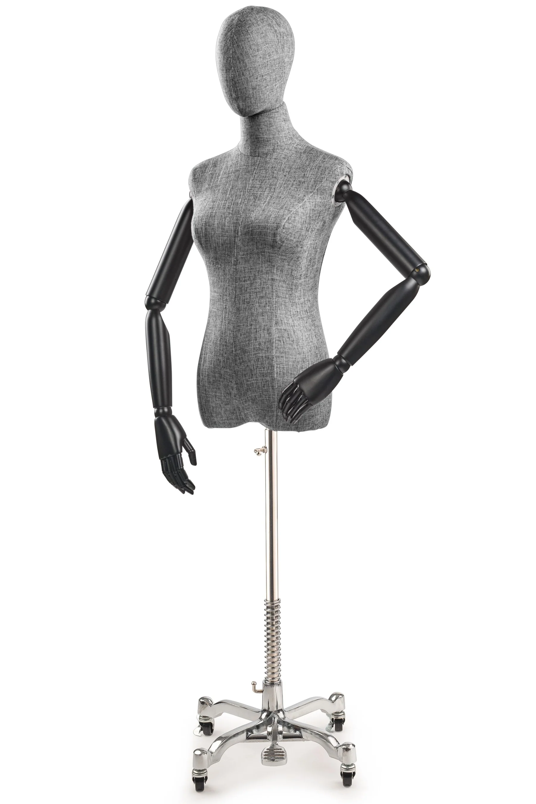 Female Display Dress Form on Metal Rolling Base (Head & Arms Version) - Image 113