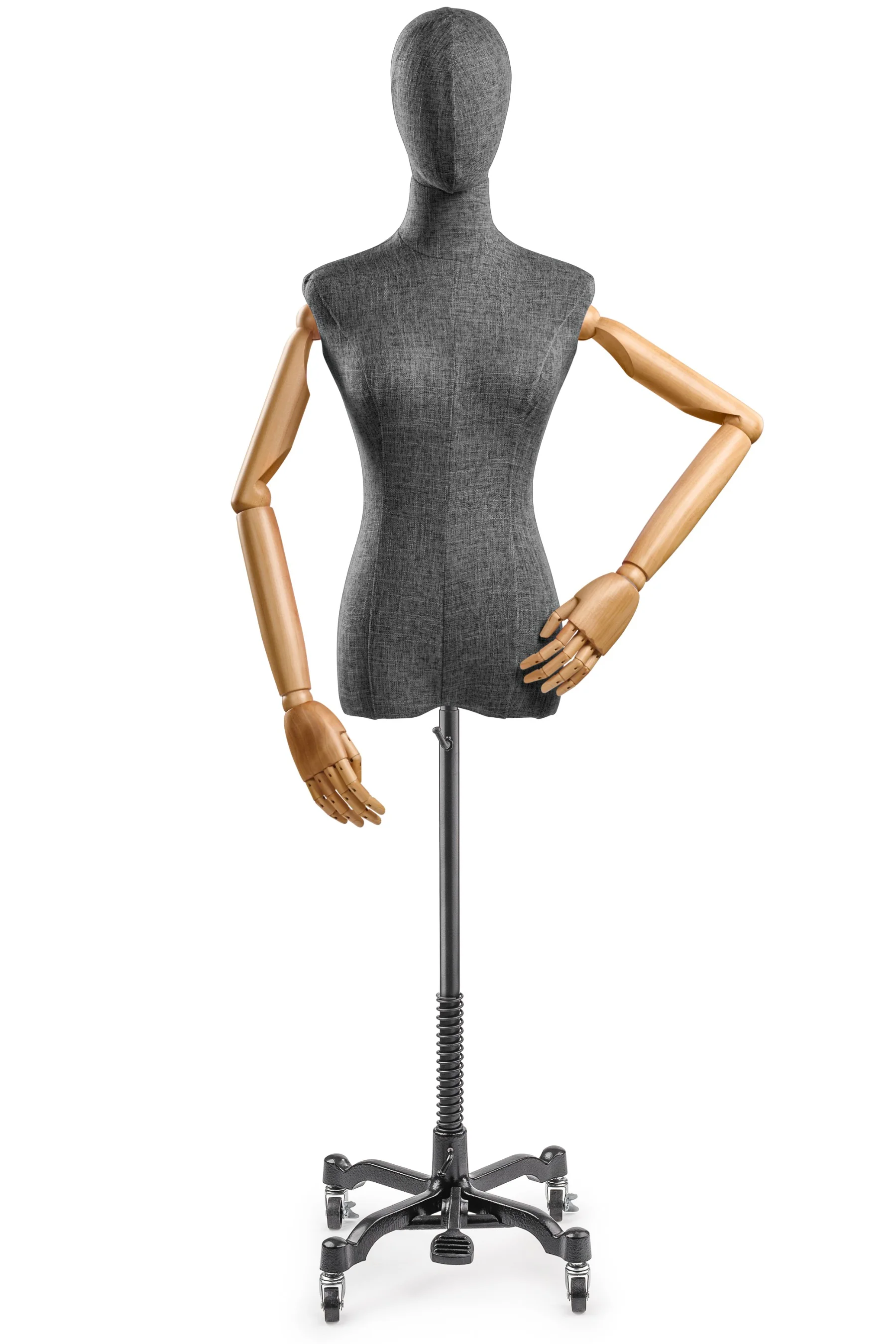 Female Display Dress Form on Metal Rolling Base (Head & Arms Version) - Image 114