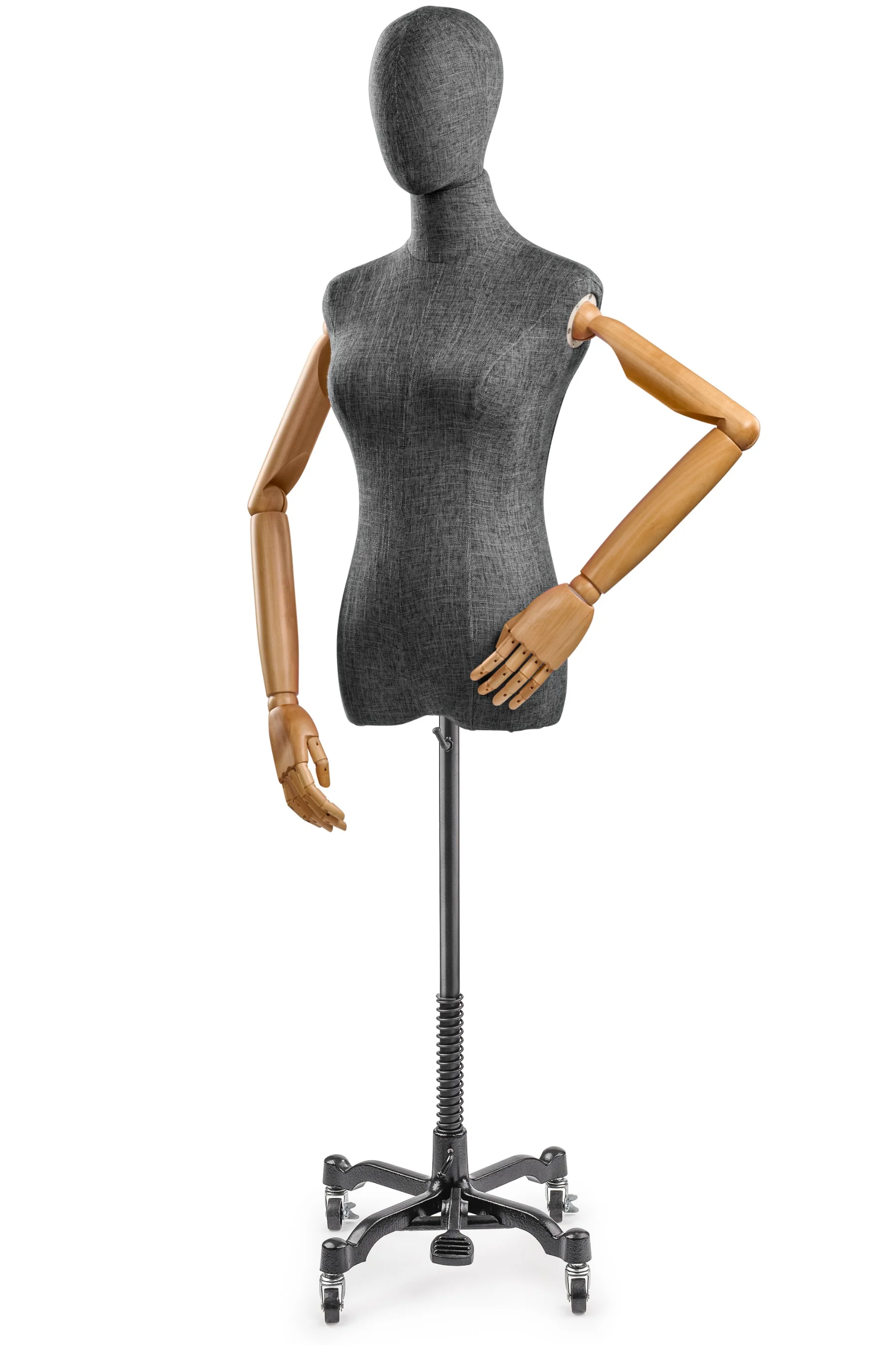 Female Display Dress Form on Metal Rolling Base (Head & Arms Version) - Image 115
