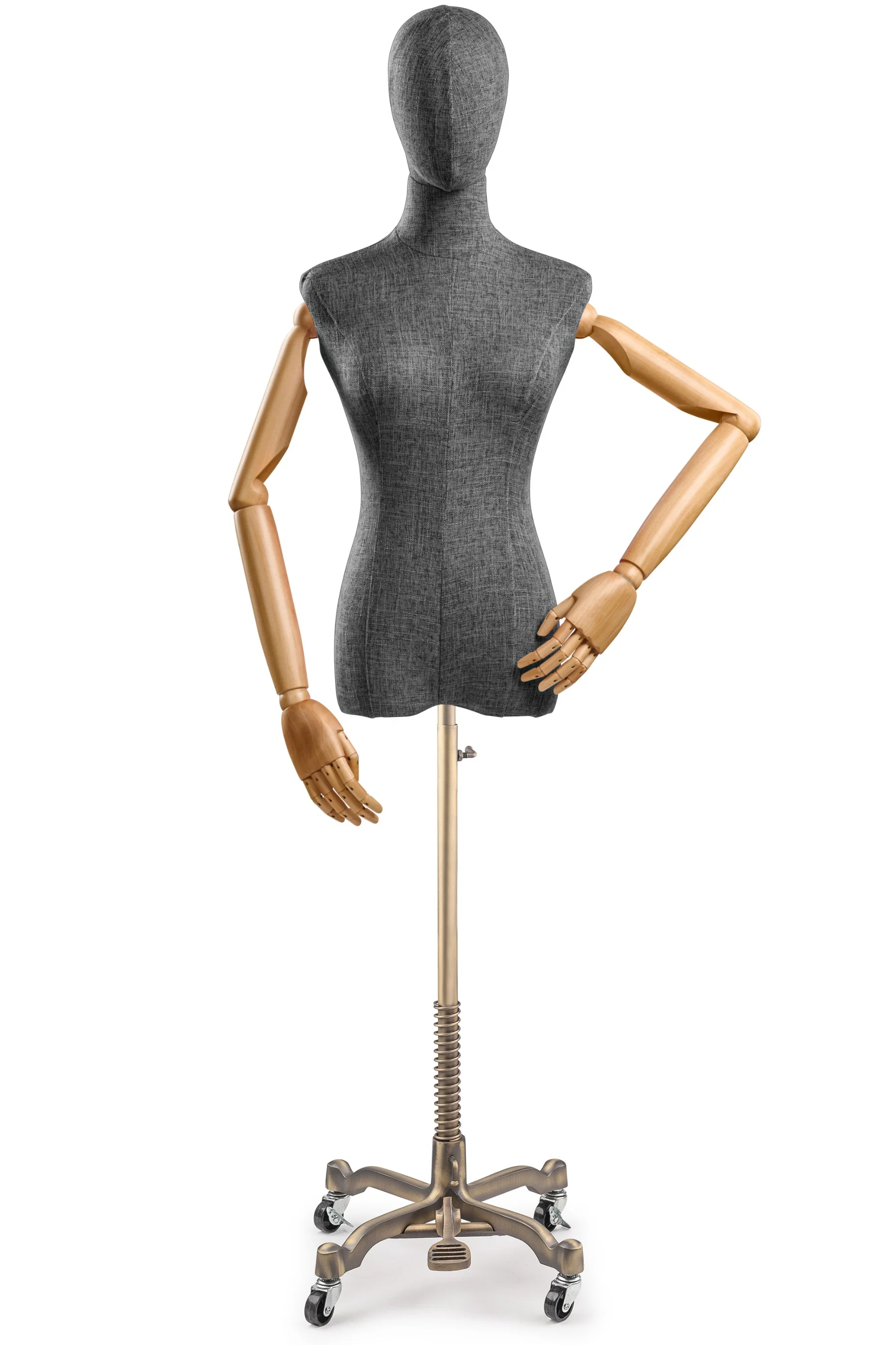 Female Display Dress Form on Metal Rolling Base (Head & Arms Version) - Image 116