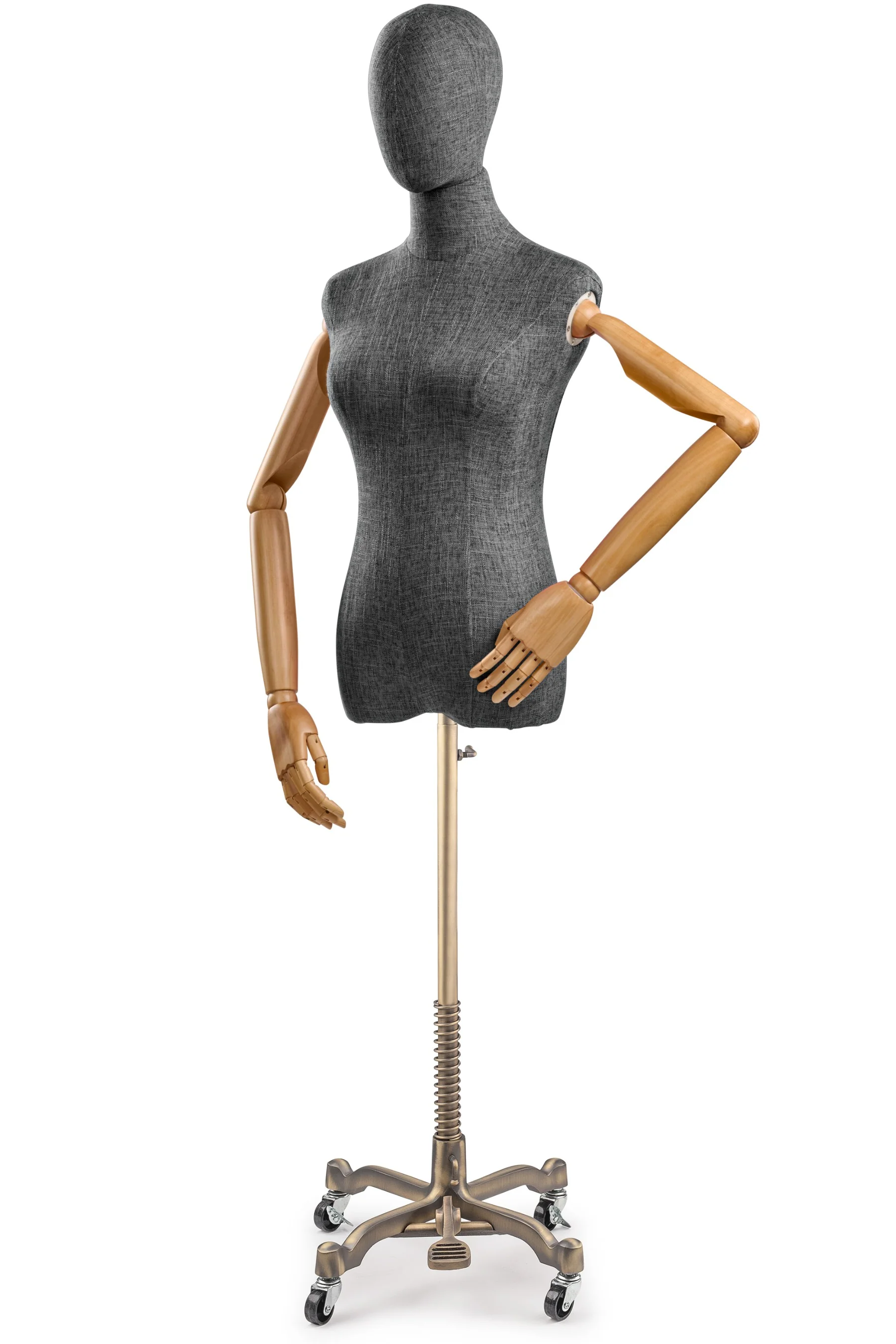 Female Display Dress Form on Metal Rolling Base (Head & Arms Version) - Image 117
