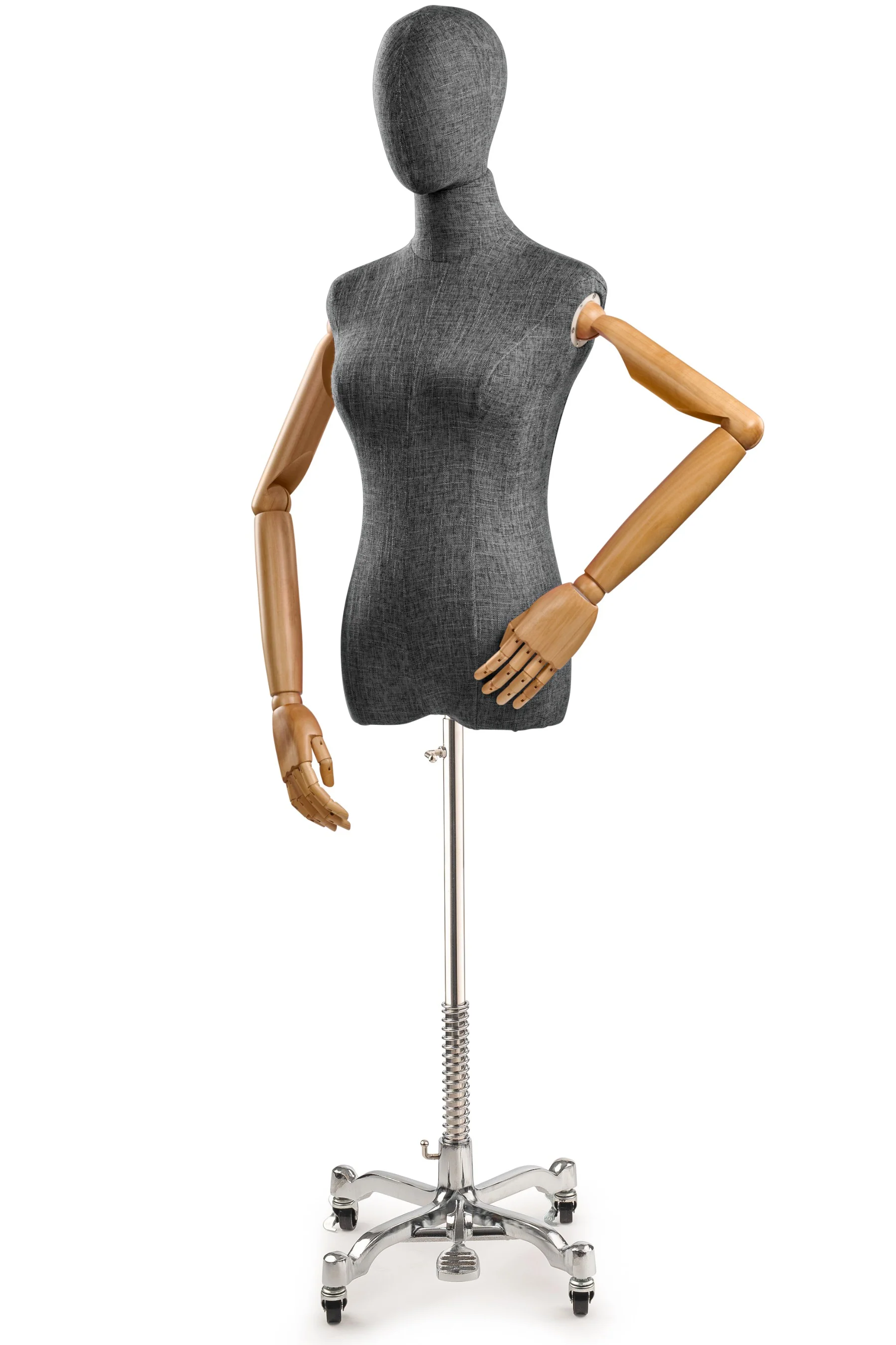 Female Display Dress Form on Metal Rolling Base (Head & Arms Version) - Image 119