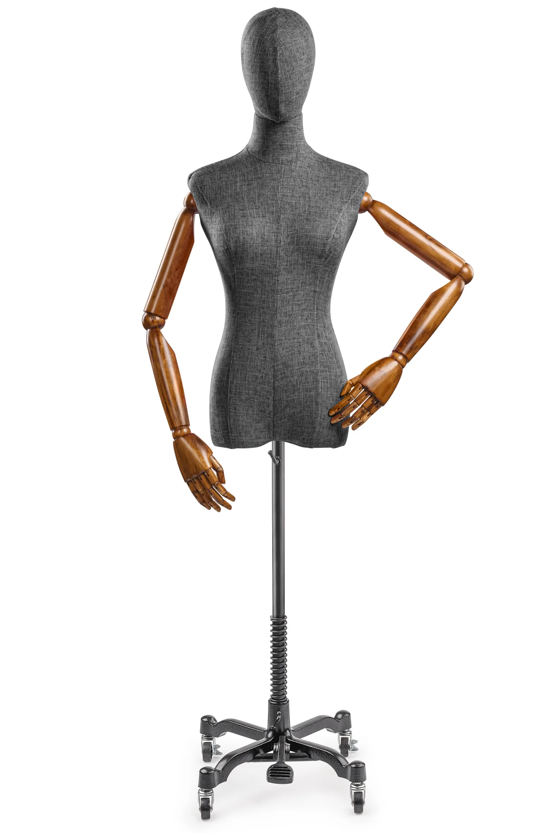 Female Display Dress Form on Metal Rolling Base (Head & Arms Version) - Image 120