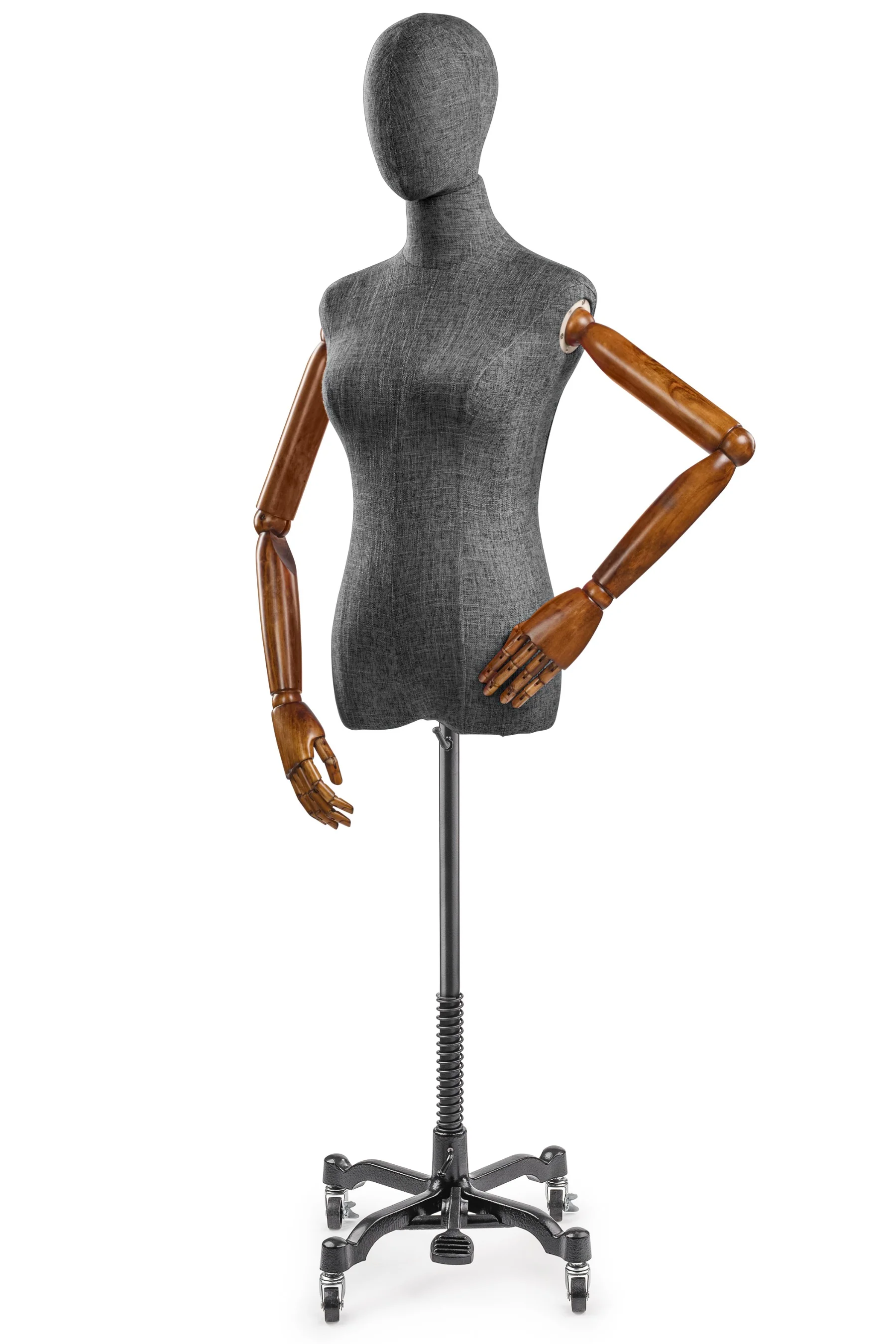 Female Display Dress Form on Metal Rolling Base (Head & Arms Version) - Image 121