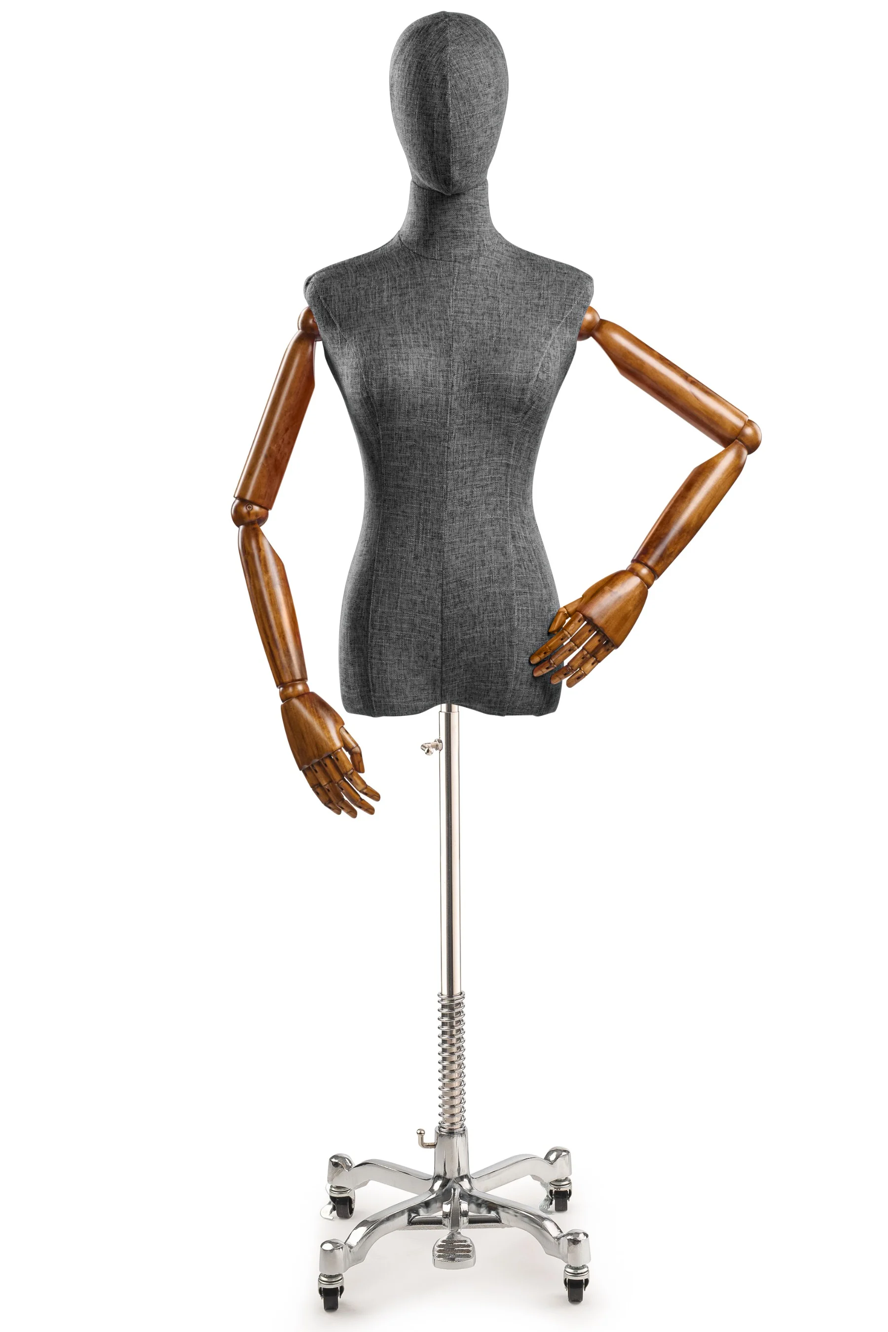 Female Display Dress Form on Metal Rolling Base (Head & Arms Version) - Image 124