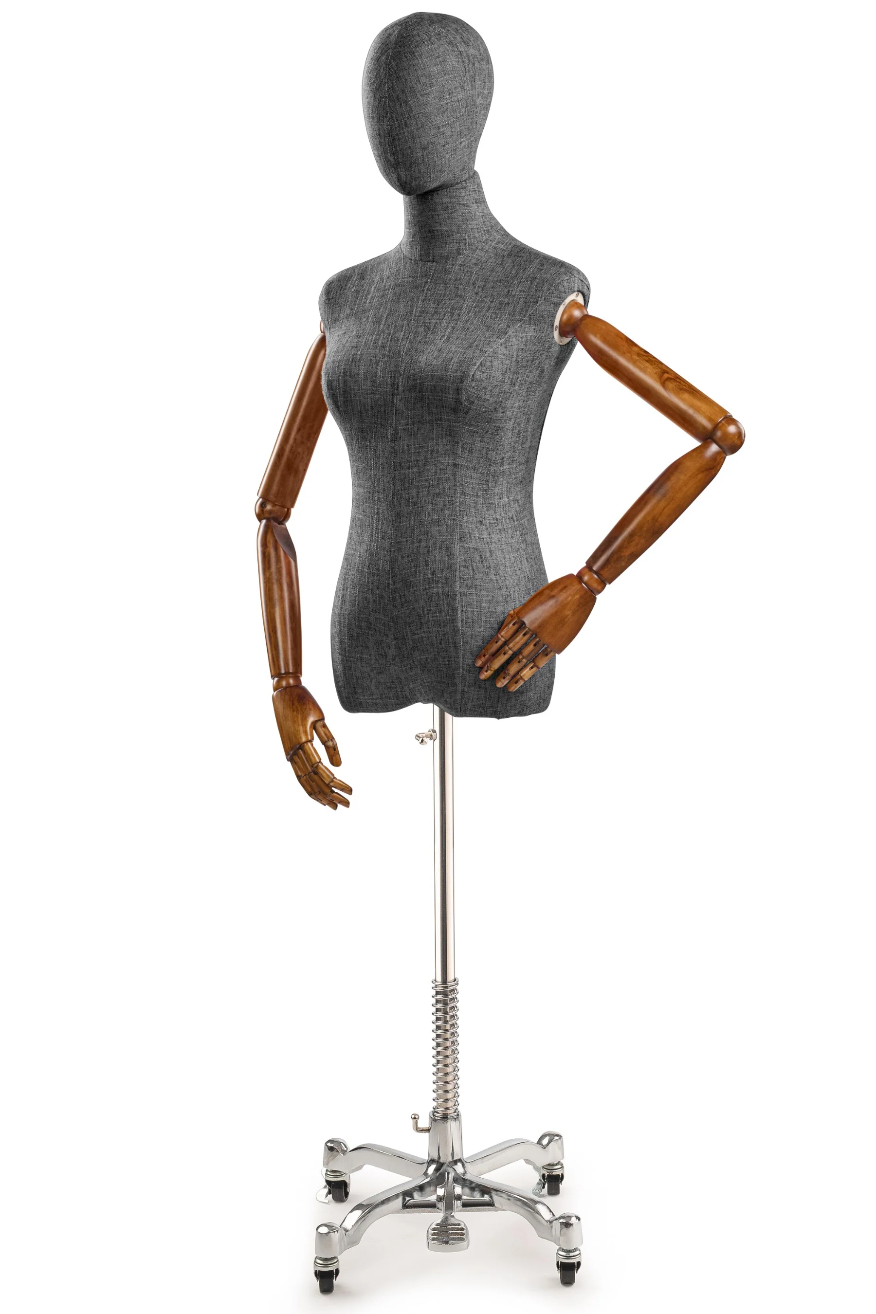 Female Display Dress Form on Metal Rolling Base (Head & Arms Version) - Image 125