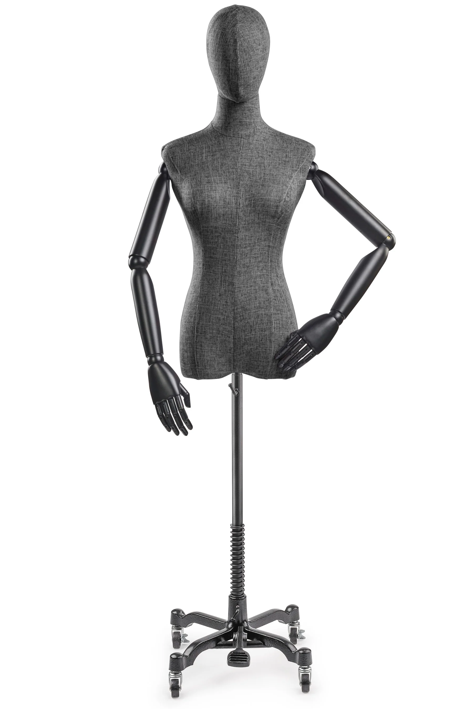 Female Display Dress Form on Metal Rolling Base (Head & Arms Version) - Image 126
