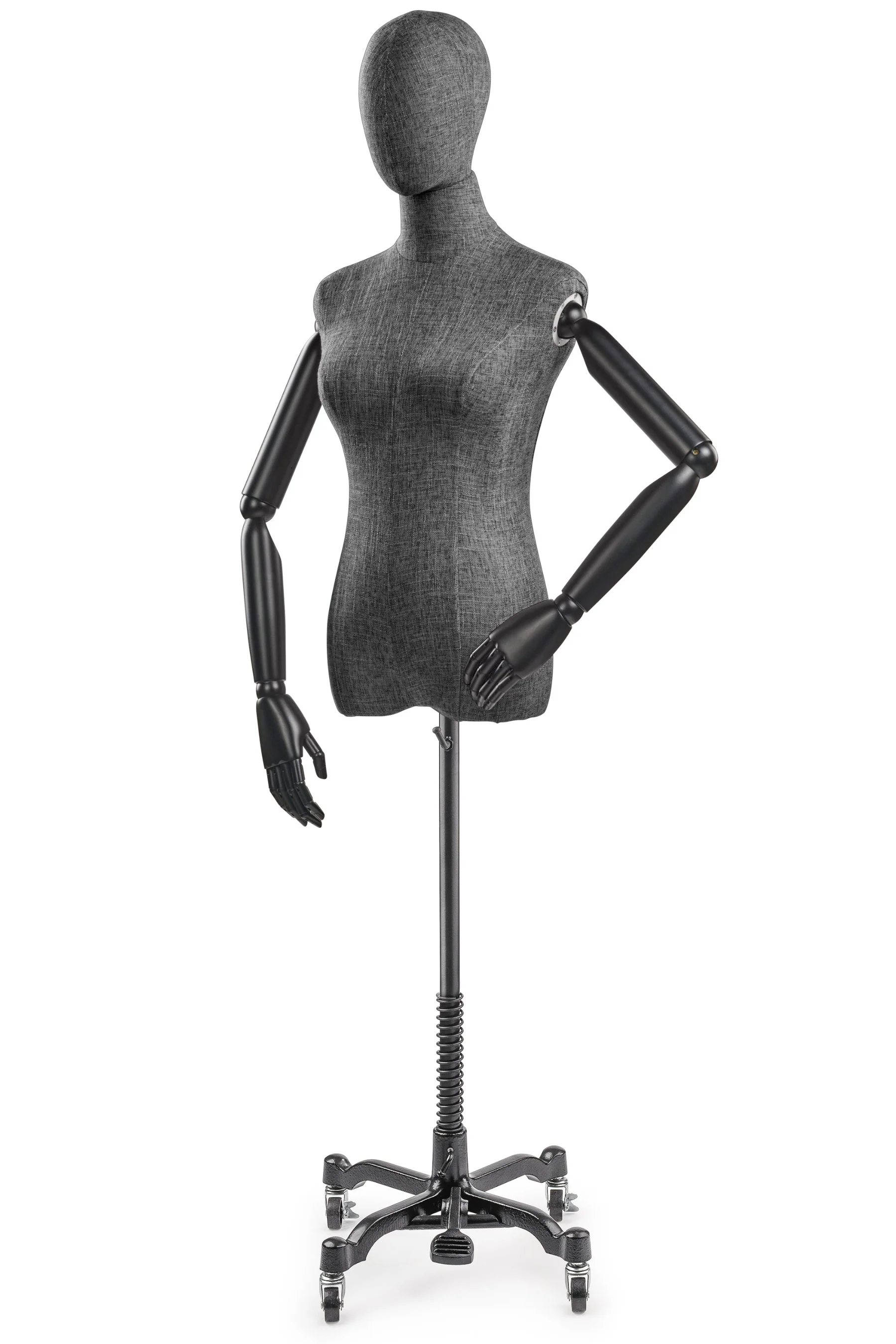 Female Display Dress Form on Metal Rolling Base (Head & Arms Version) - Image 127