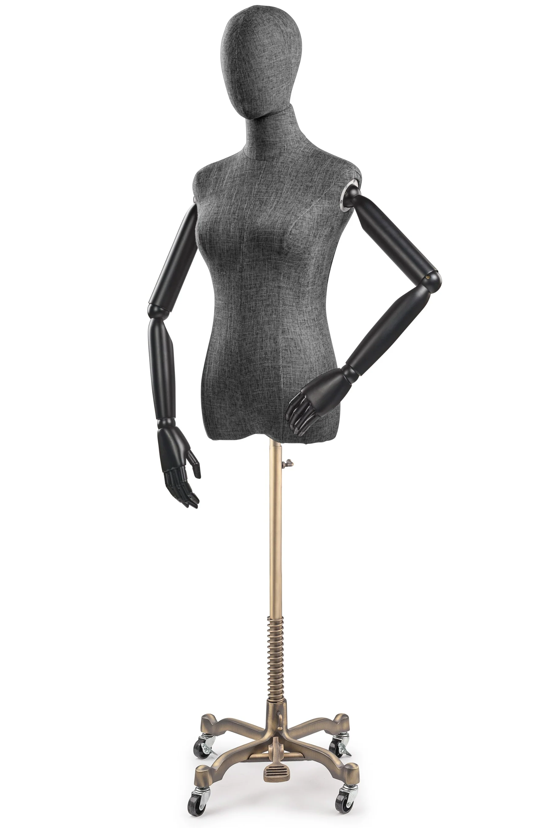 Female Display Dress Form on Metal Rolling Base (Head & Arms Version) - Image 129