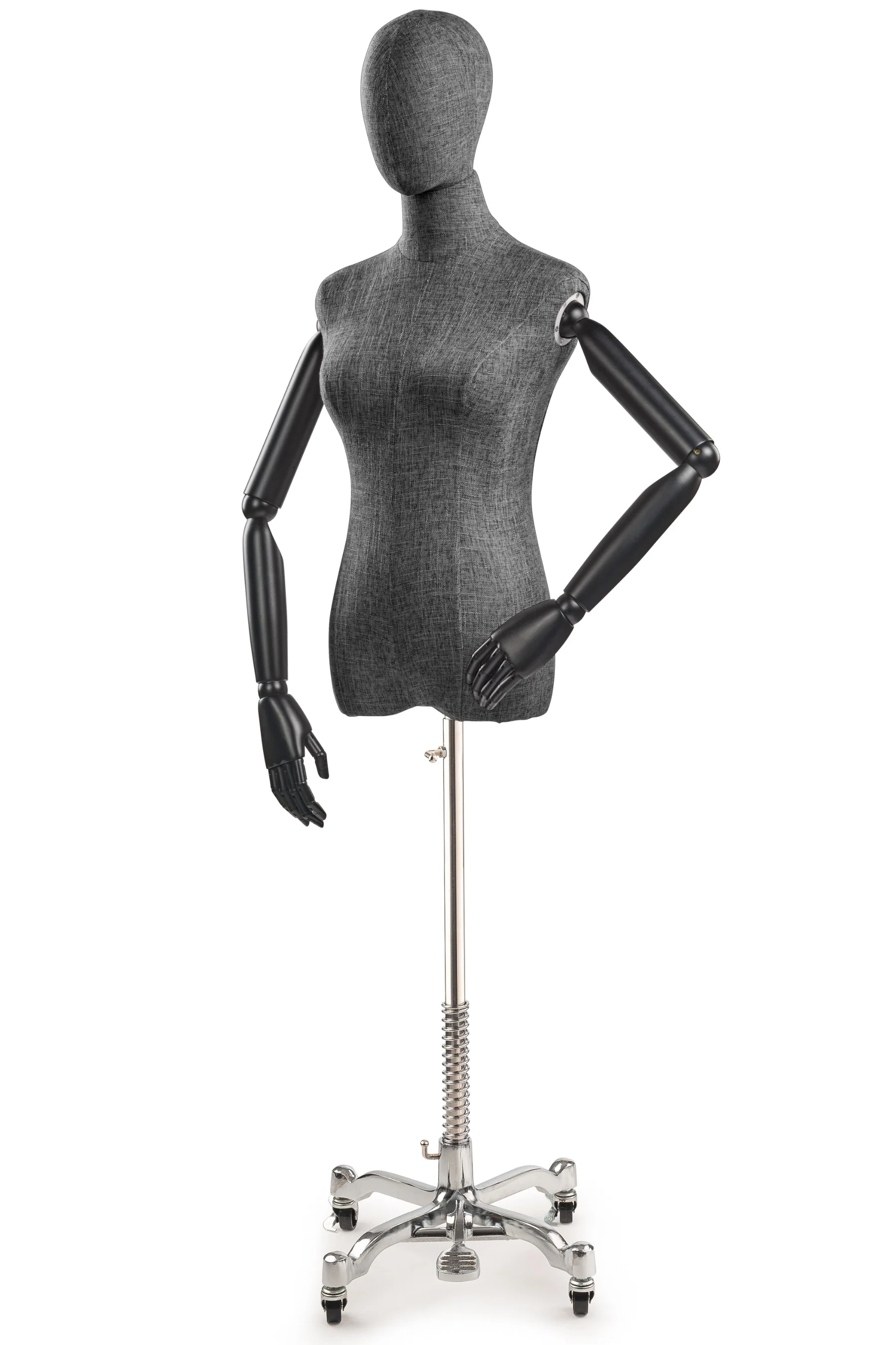 Female Display Dress Form on Metal Rolling Base (Head & Arms Version) - Image 131
