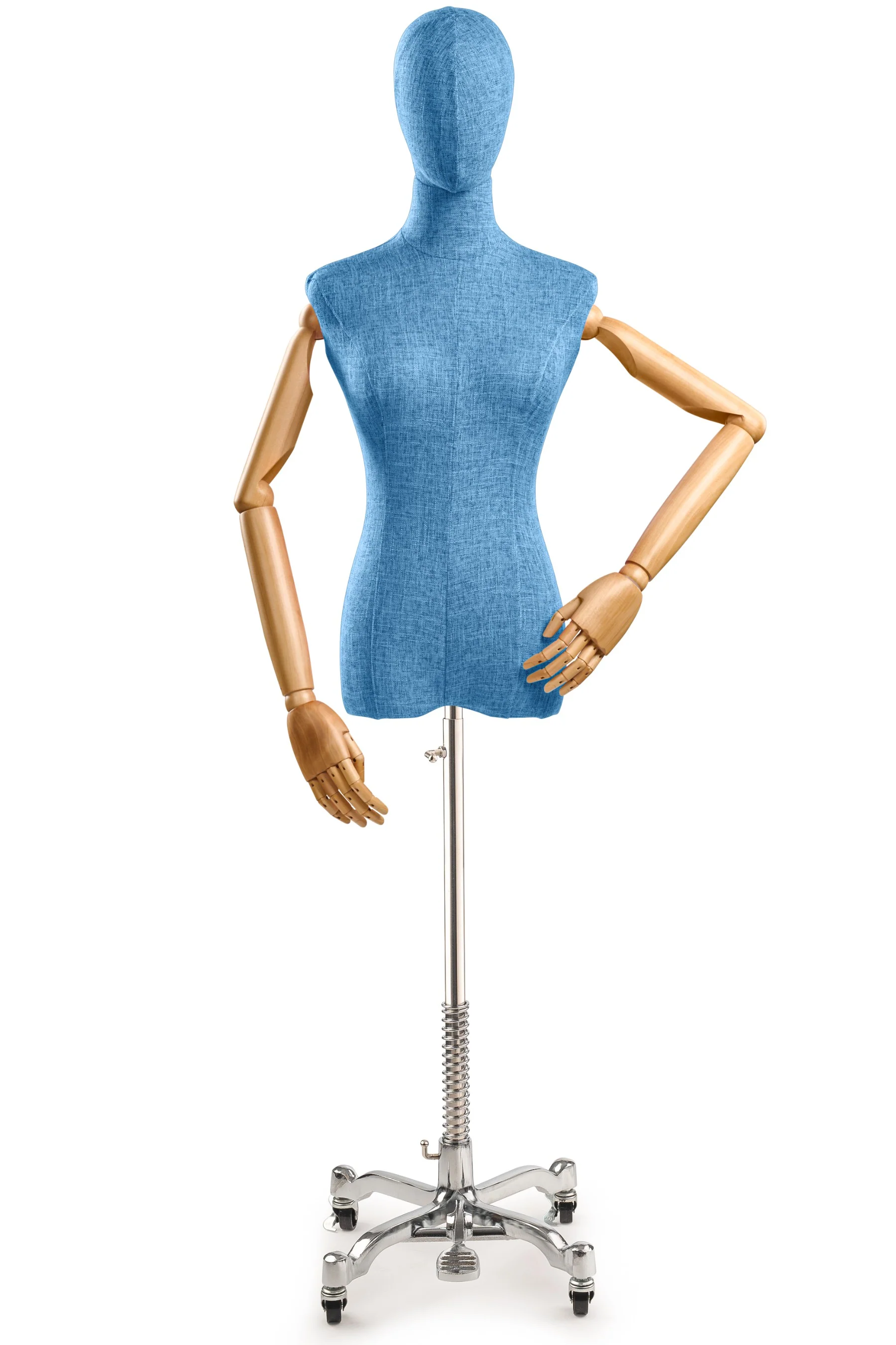 Female Display Dress Form on Metal Rolling Base (Head & Arms Version) - Image 136