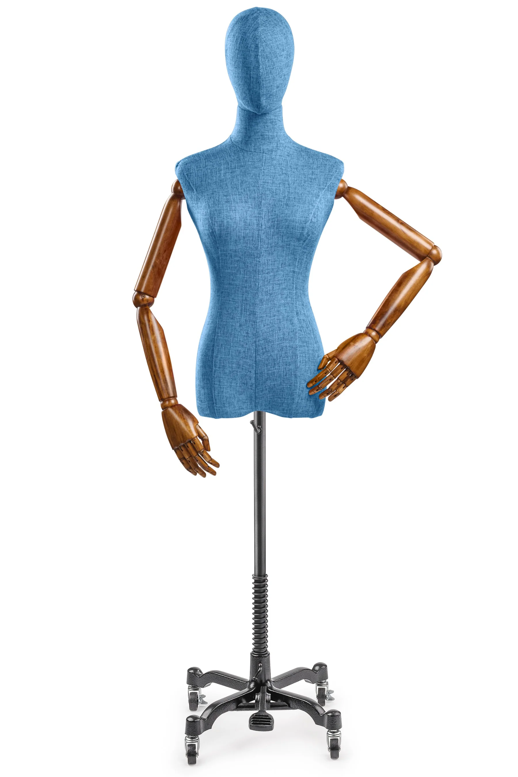 Female Display Dress Form on Metal Rolling Base (Head & Arms Version) - Image 138