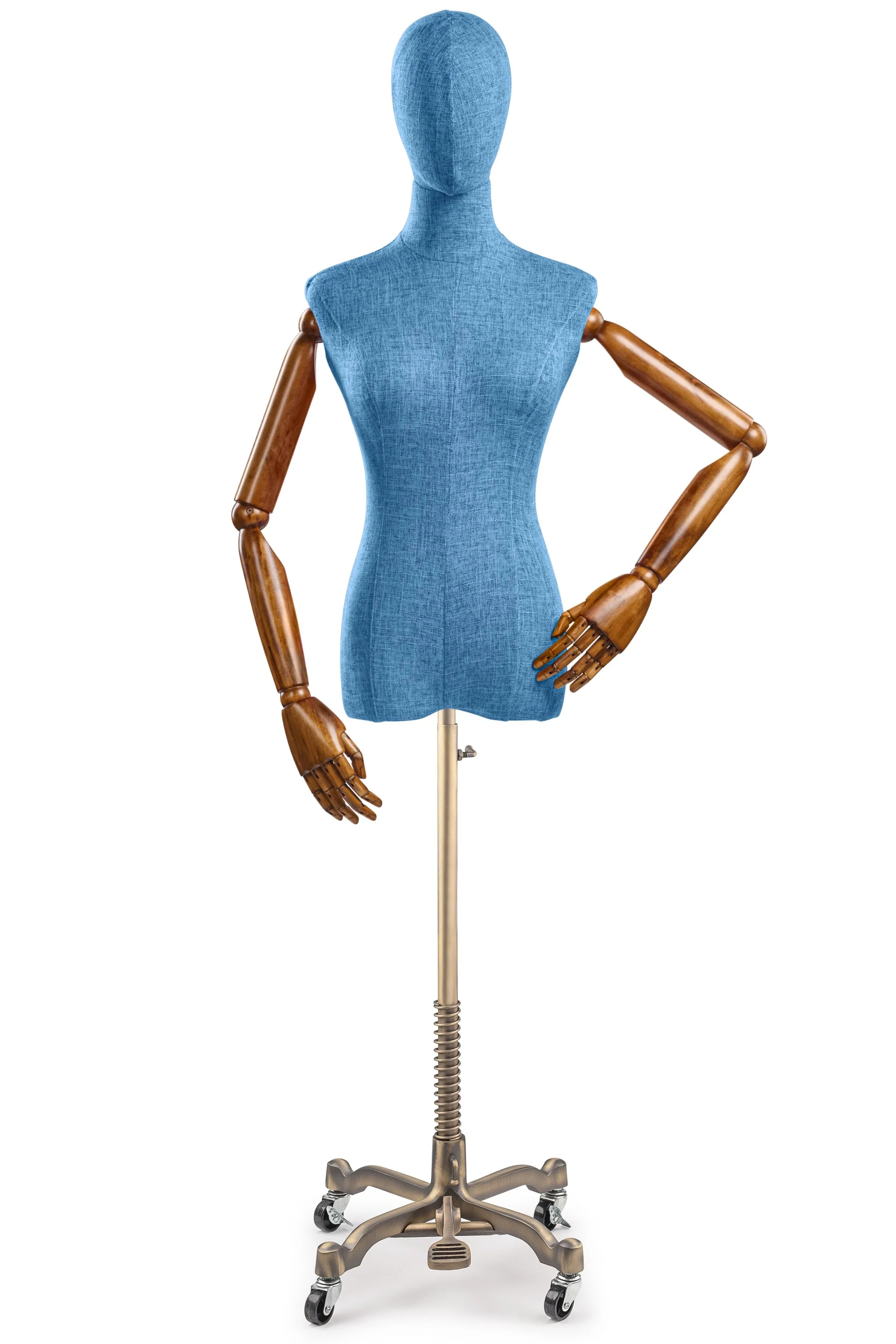Female Display Dress Form on Metal Rolling Base (Head & Arms Version) - Image 140