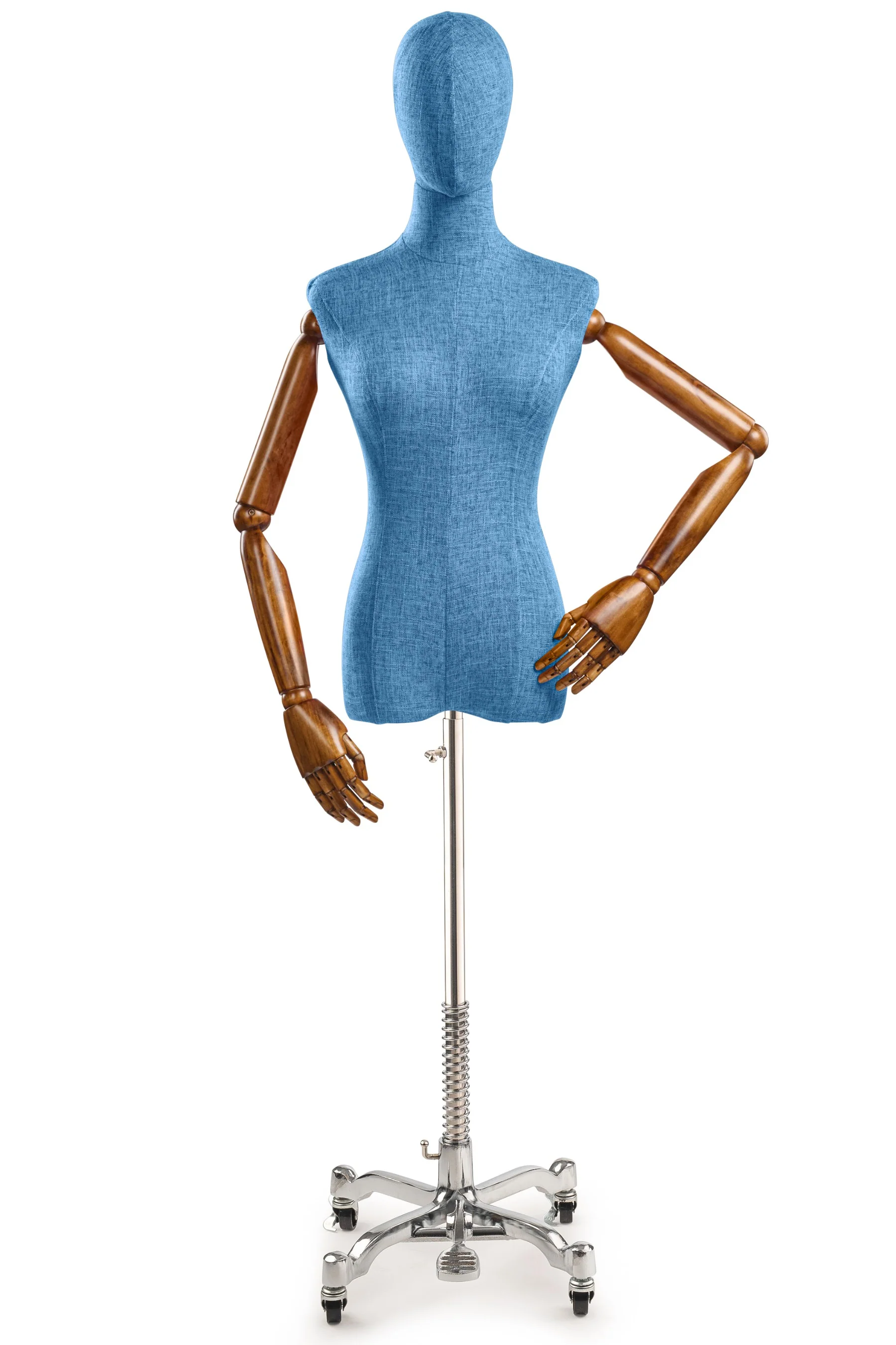 Female Display Dress Form on Metal Rolling Base (Head & Arms Version) - Image 142