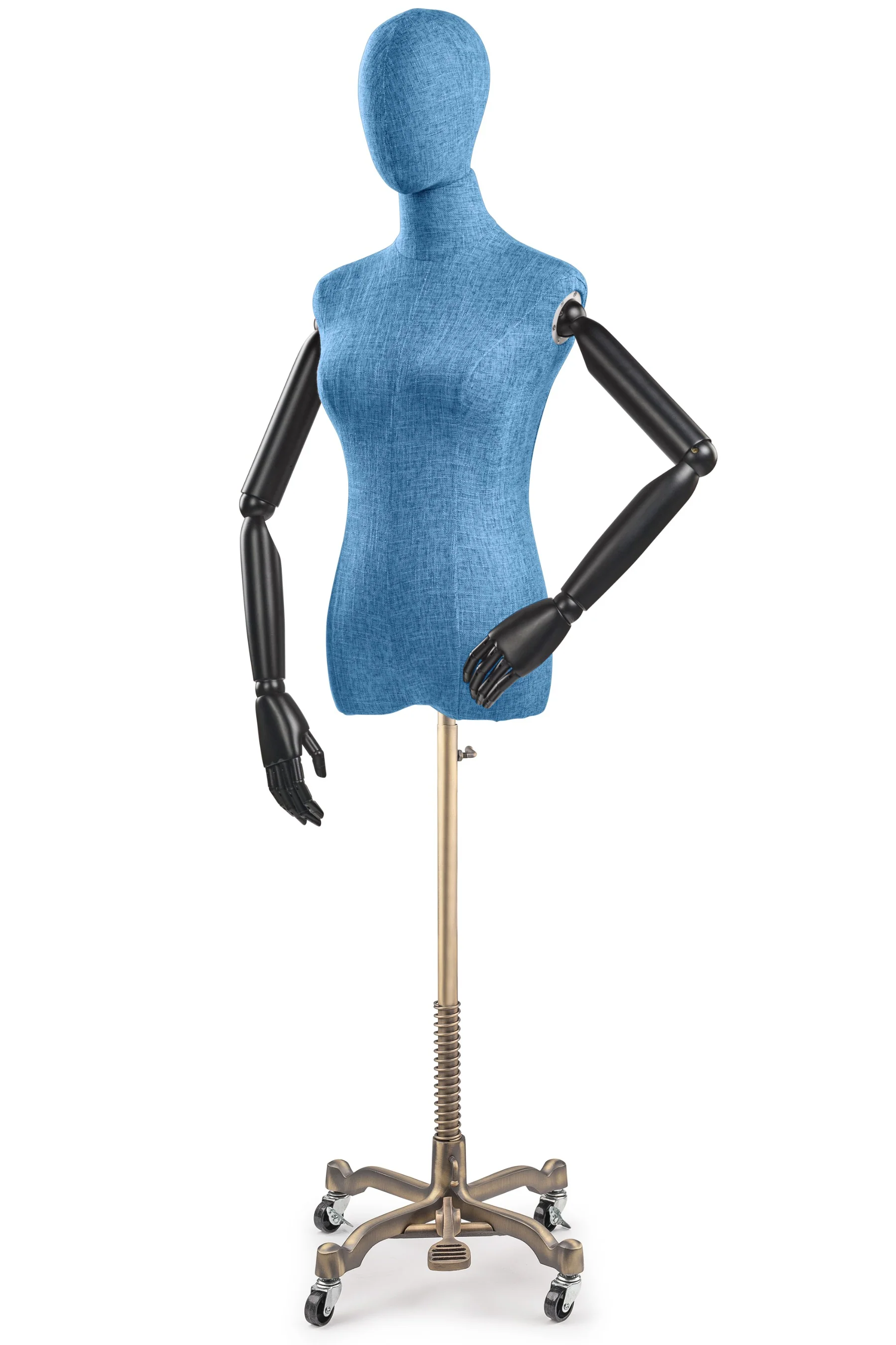 Female Display Dress Form on Metal Rolling Base (Head & Arms Version) - Image 147