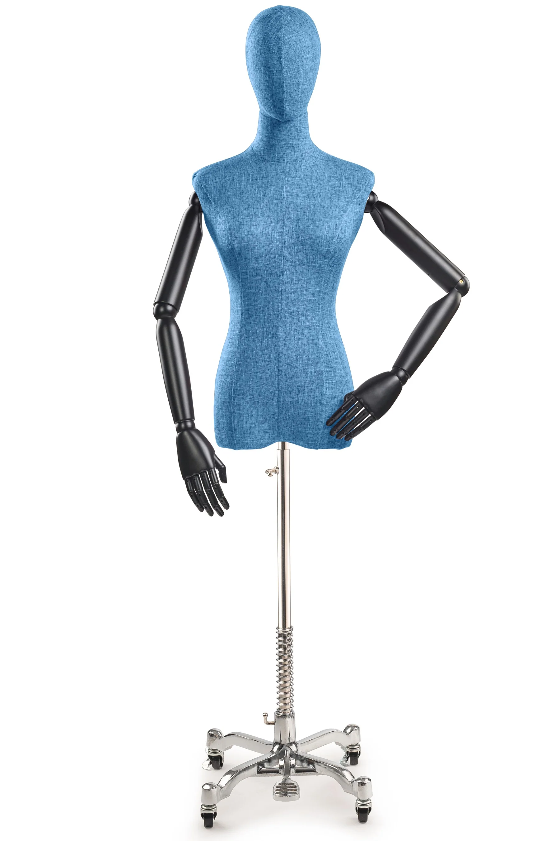Female Display Dress Form on Metal Rolling Base (Head & Arms Version) - Image 148
