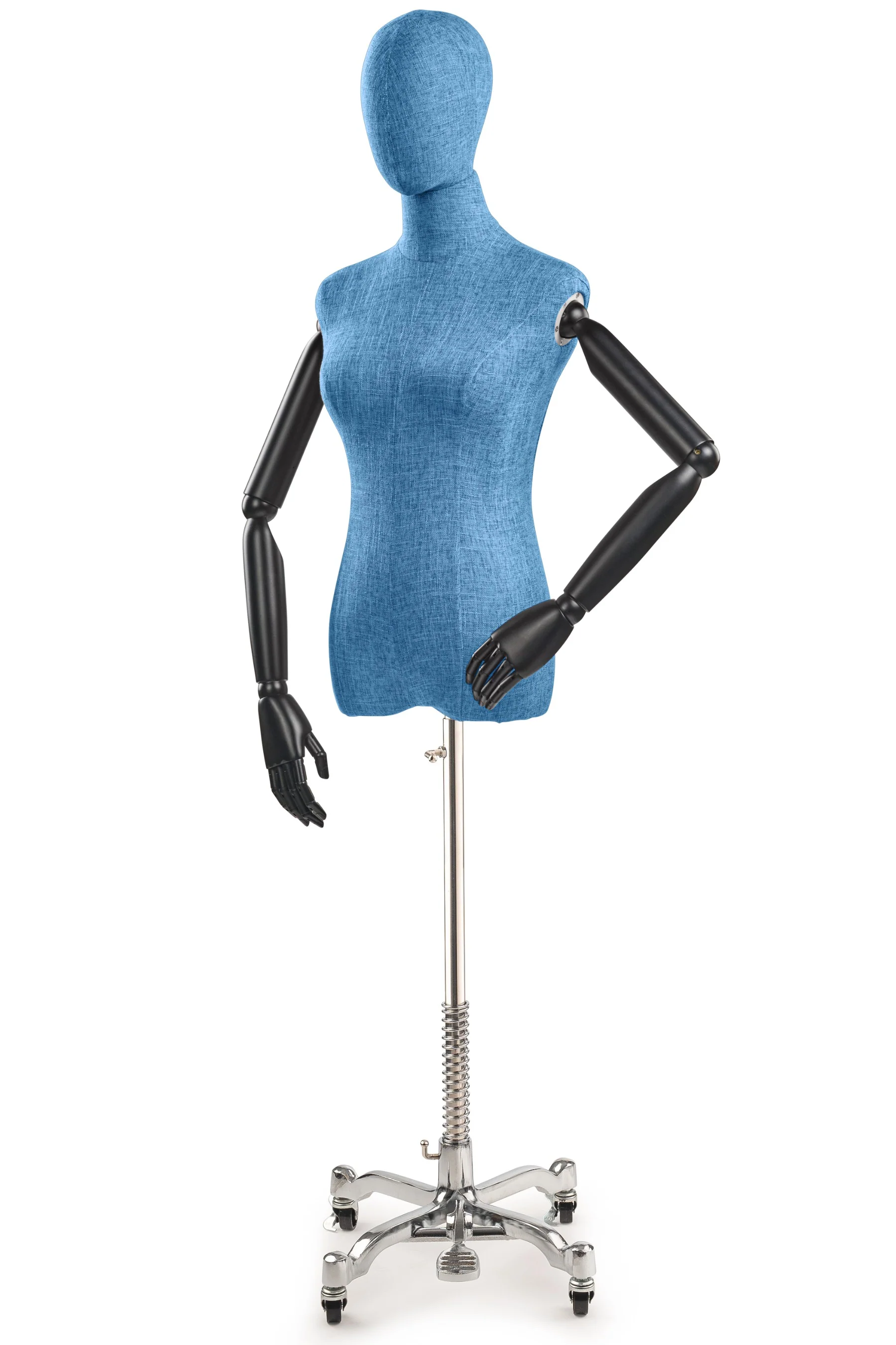 Female Display Dress Form on Metal Rolling Base (Head & Arms Version) - Image 149