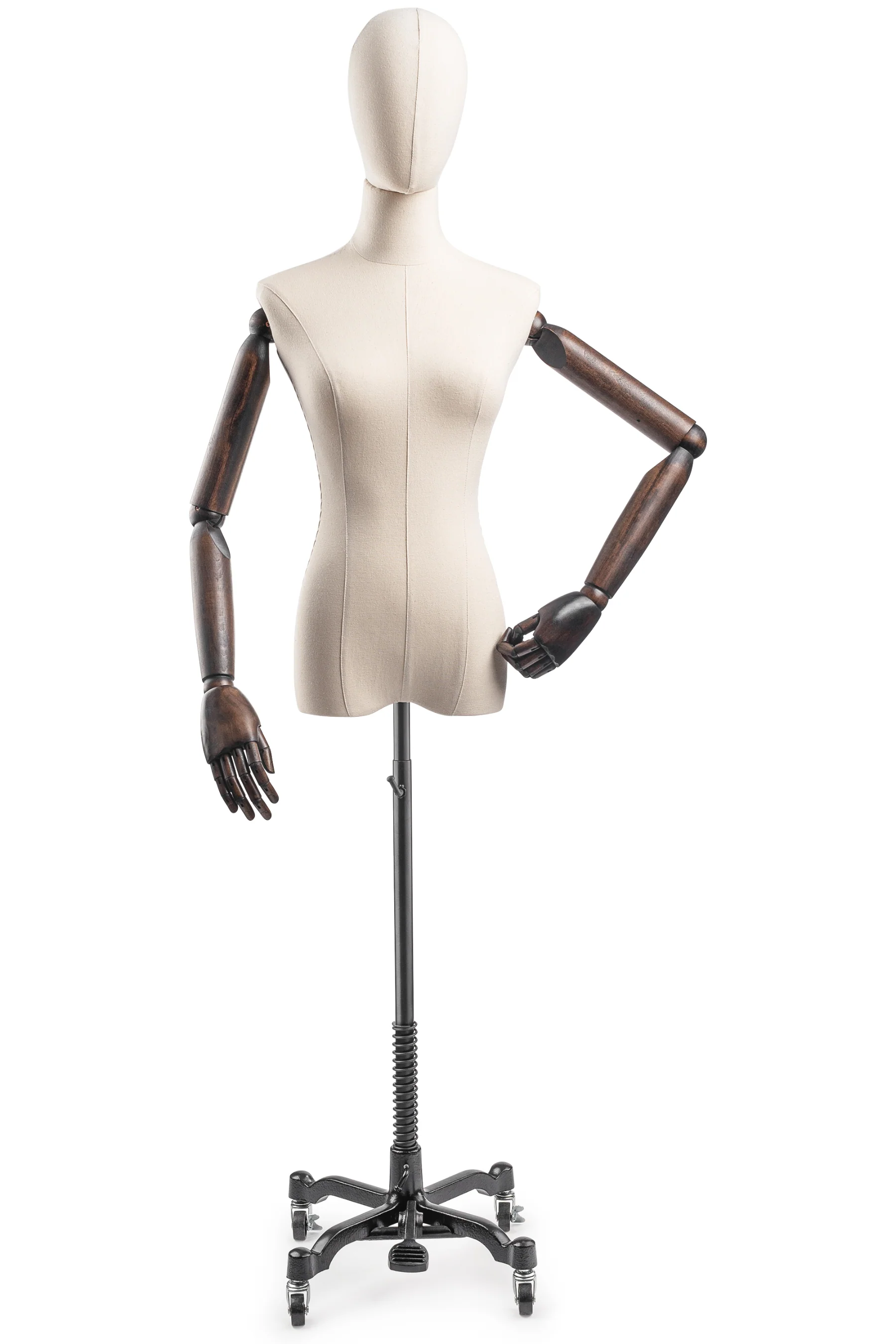 Female Display Dress Form on Metal Rolling Base (Head & Arms Version) - Image 15