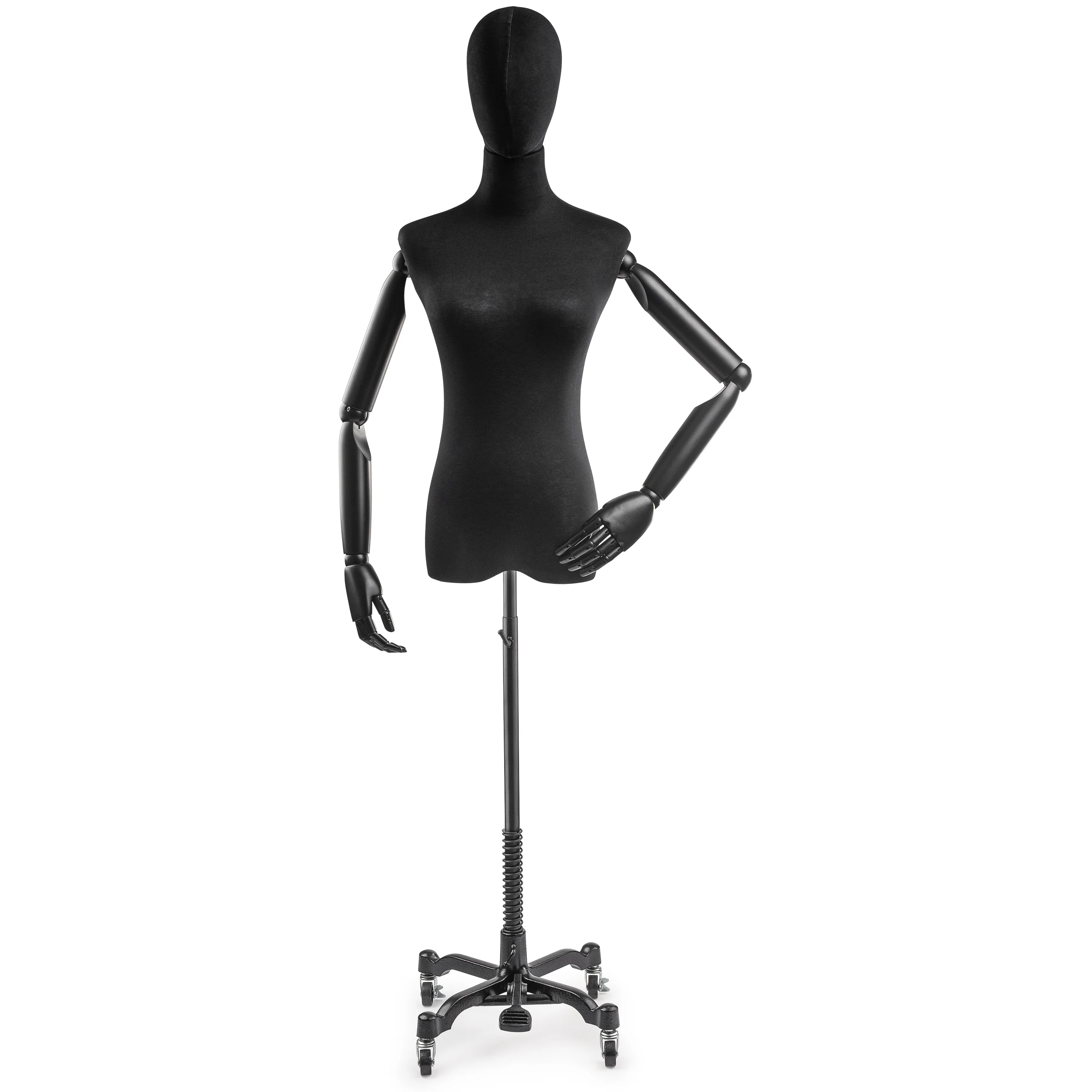 Female Display Dress Form on Metal Rolling Base (Head & Arms Version) - Image 150