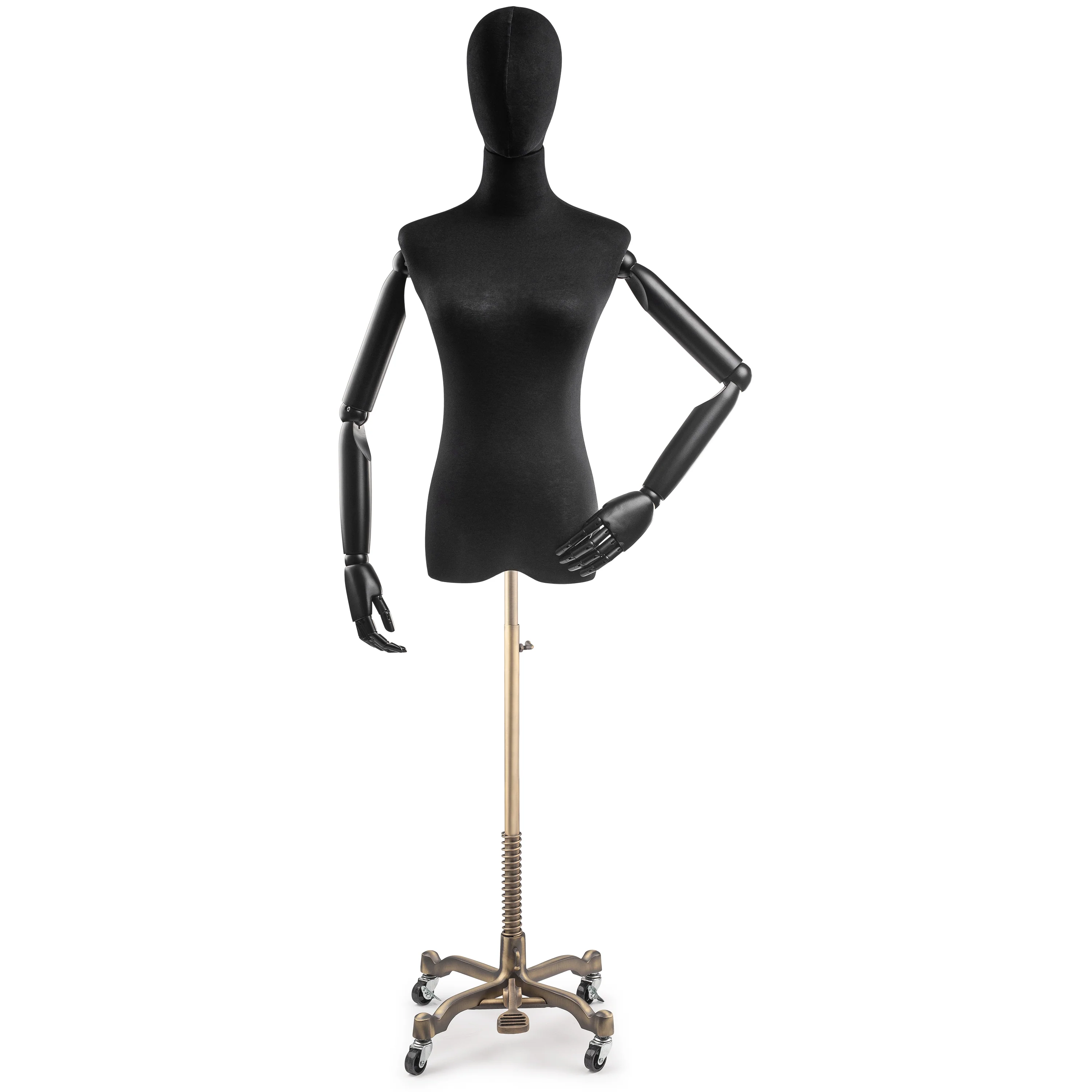 Female Display Dress Form on Metal Rolling Base (Head & Arms Version) - Image 151