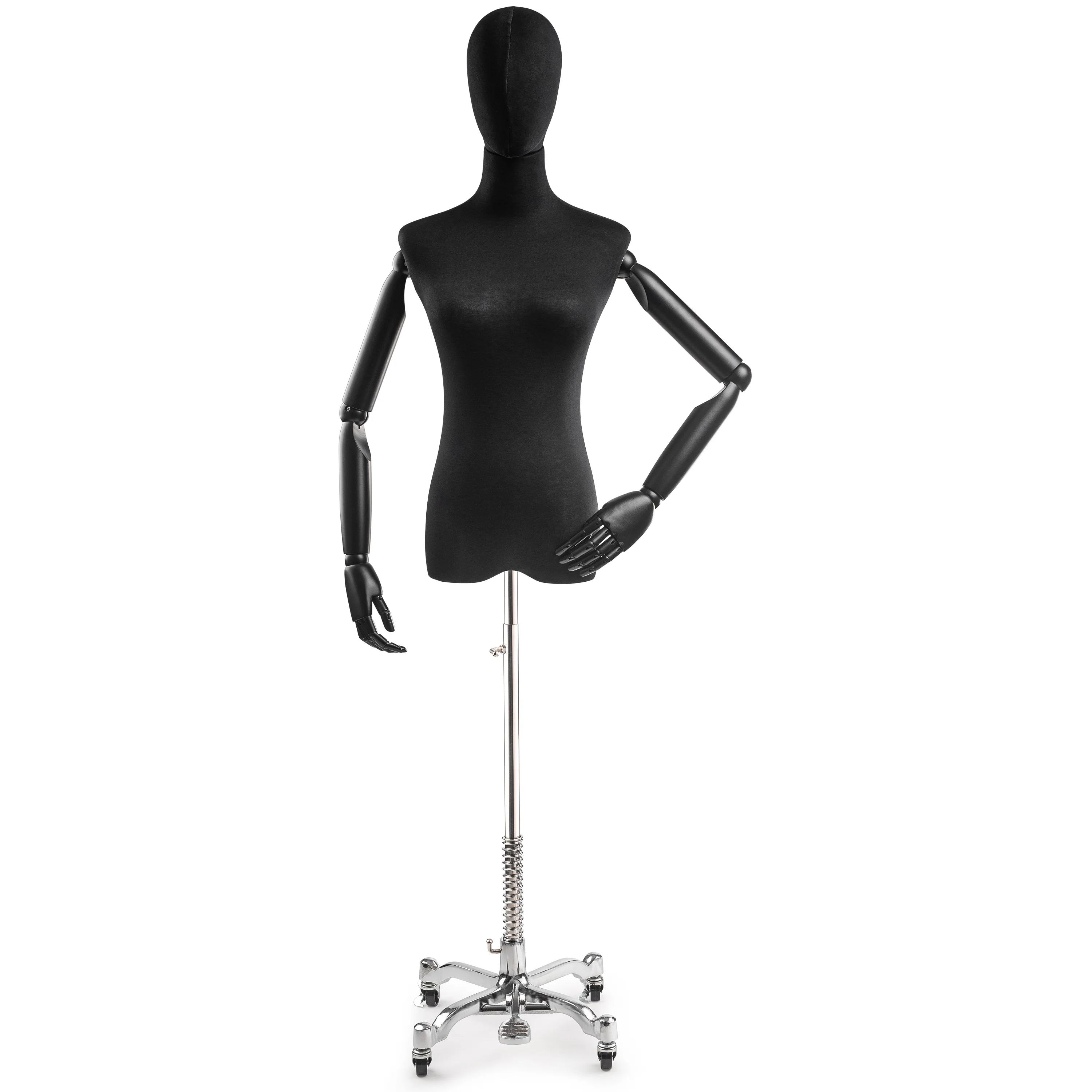 Female Display Dress Form on Metal Rolling Base (Head & Arms Version) - Image 152