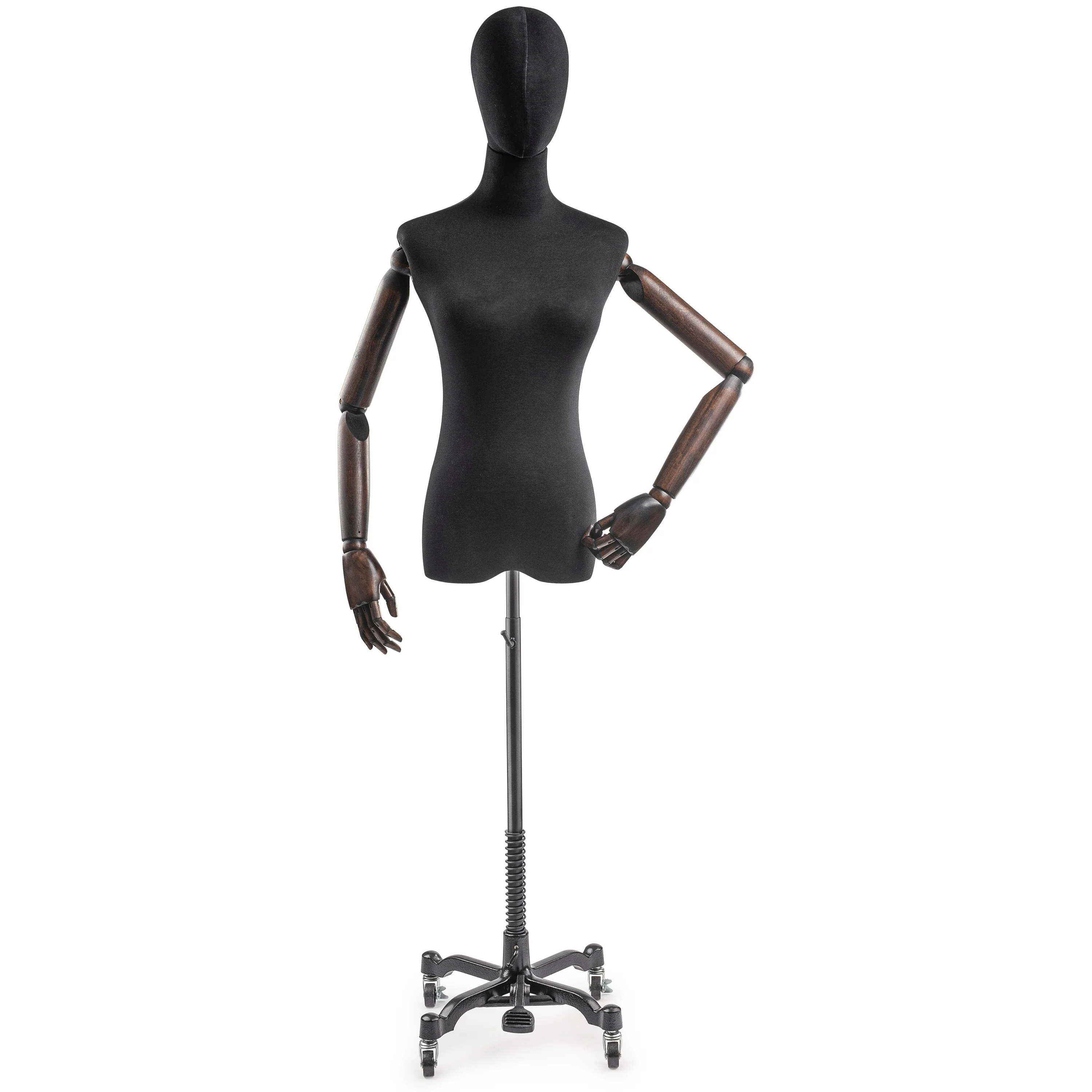 Female Display Dress Form on Metal Rolling Base (Head & Arms Version) - Image 153