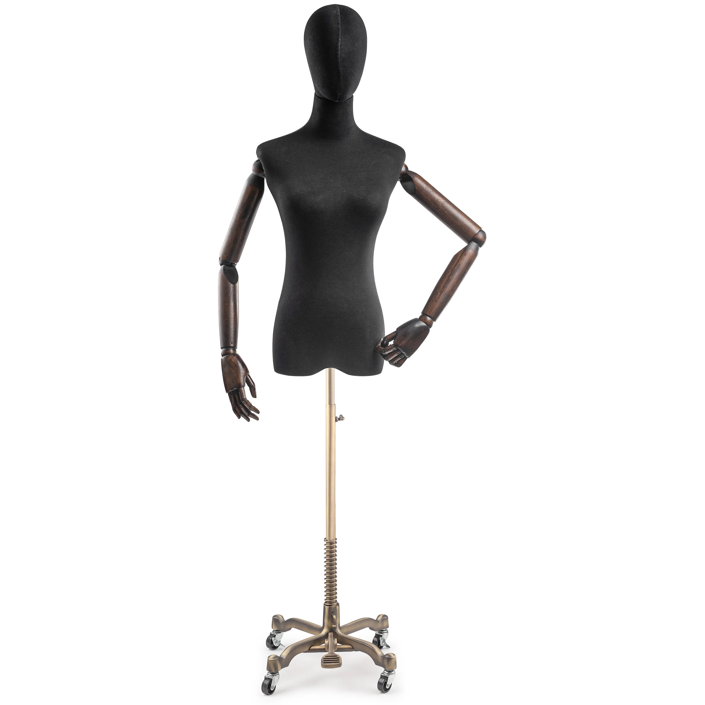 Female Display Dress Form on Metal Rolling Base (Head & Arms Version) - Image 154