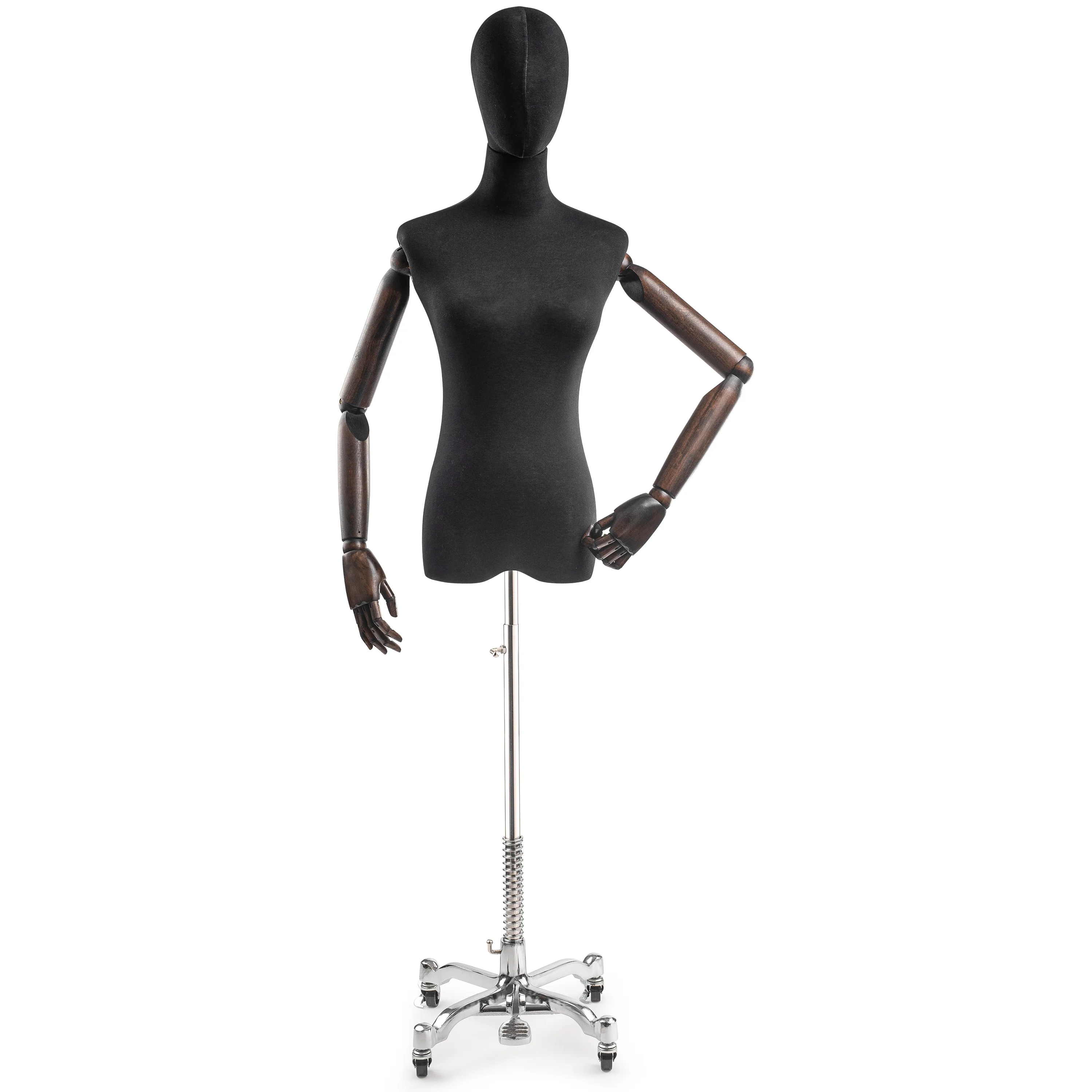 Female Display Dress Form on Metal Rolling Base (Head & Arms Version) - Image 155