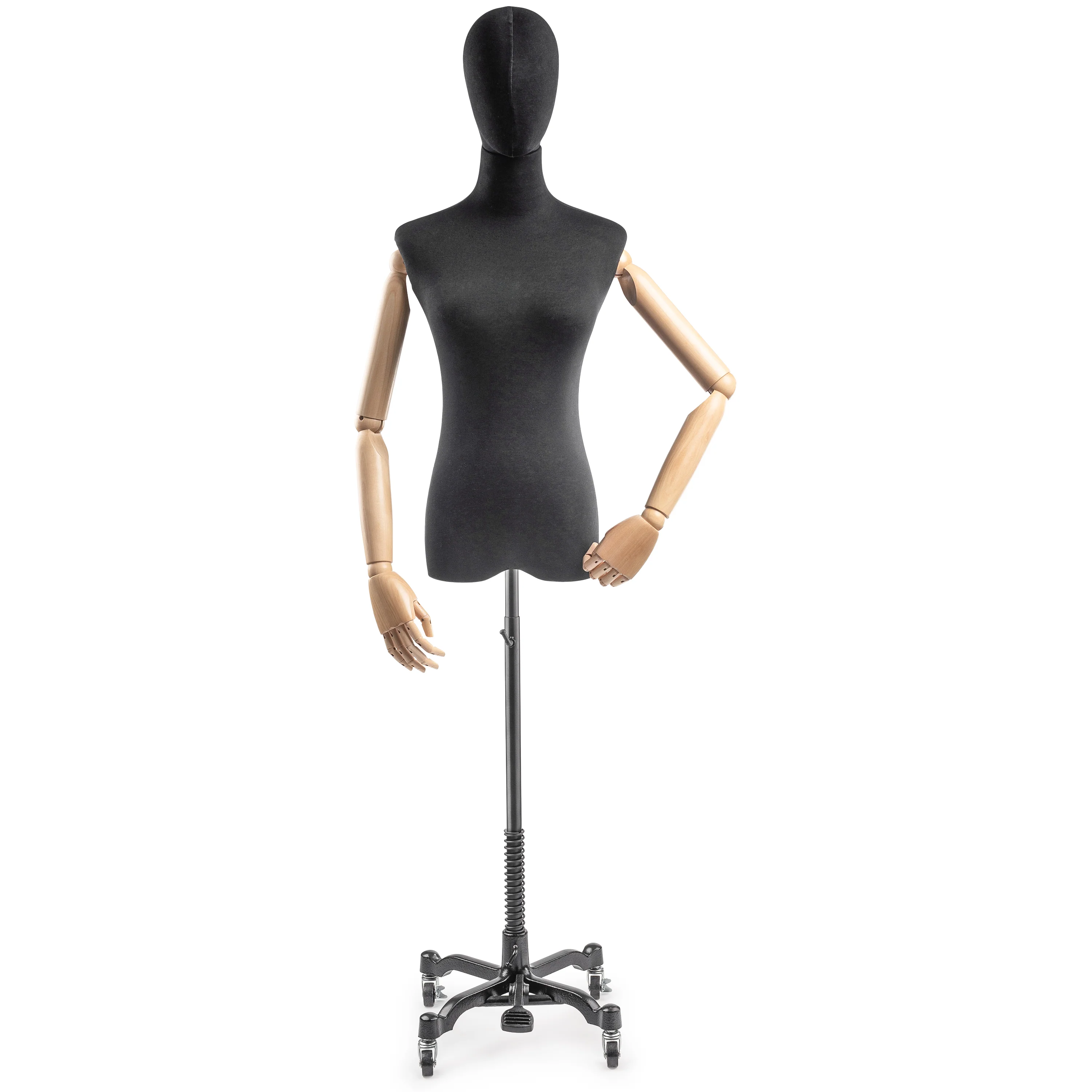 Female Display Dress Form on Metal Rolling Base (Head & Arms Version) - Image 156