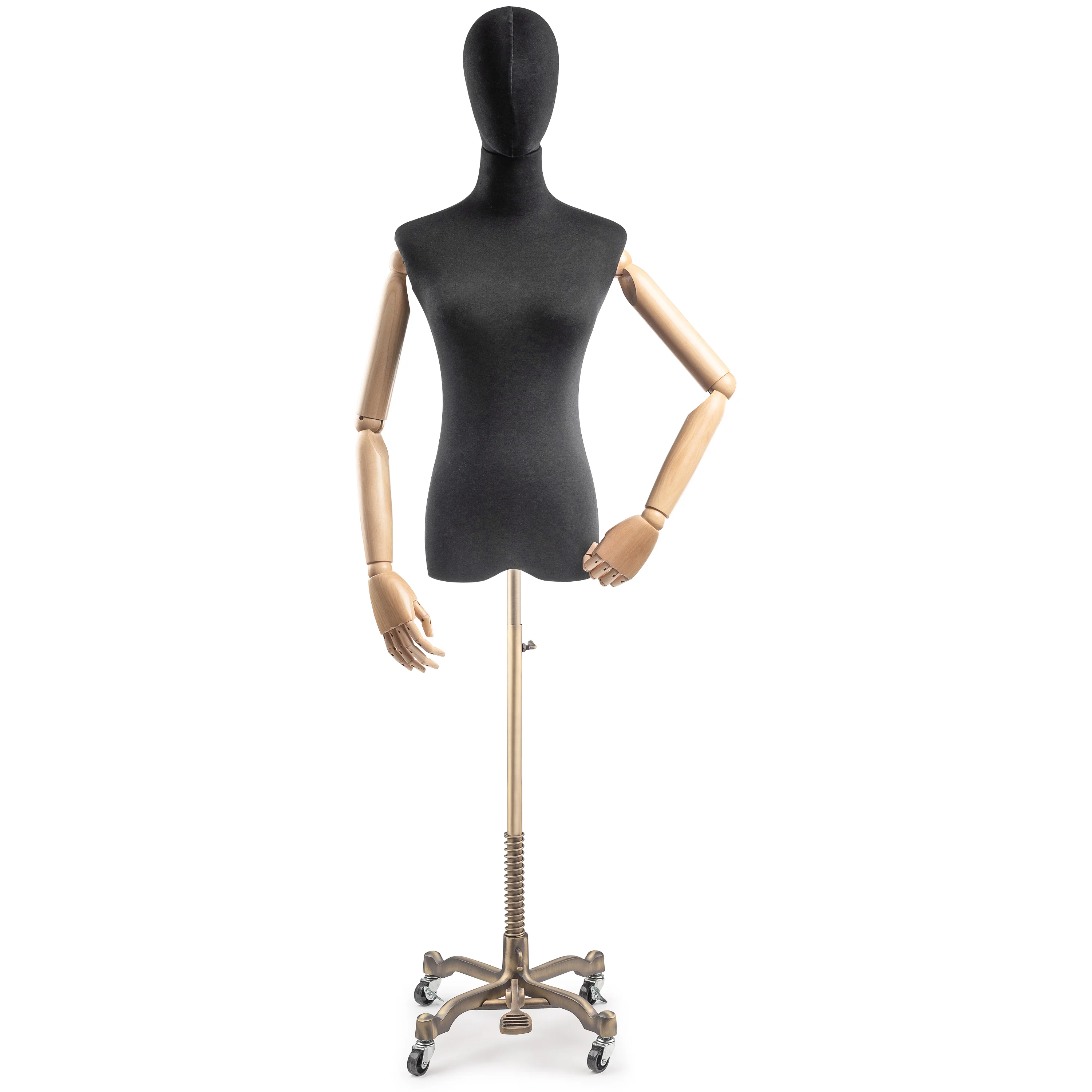 Female Display Dress Form on Metal Rolling Base (Head & Arms Version) - Image 157