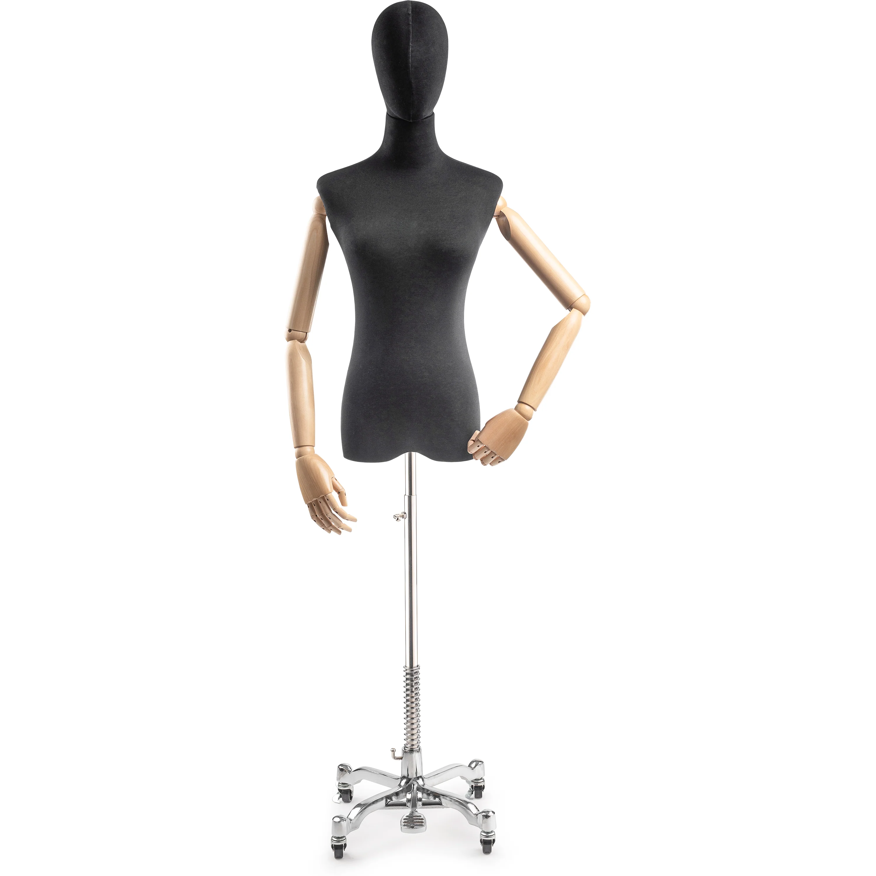 Female Display Dress Form on Metal Rolling Base (Head & Arms Version) - Image 158
