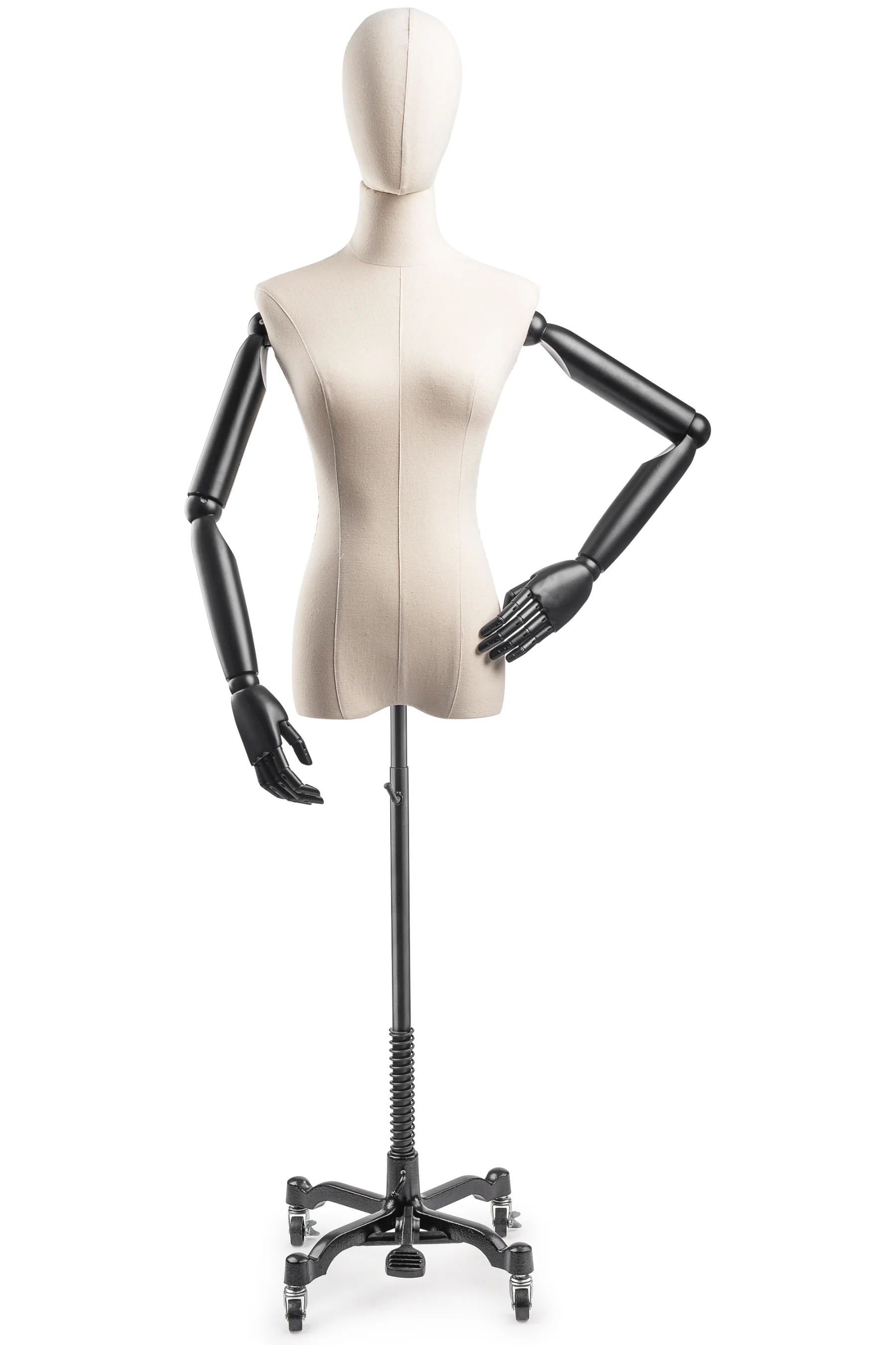 Female Display Dress Form on Metal Rolling Base (Head & Arms Version) - Image 36