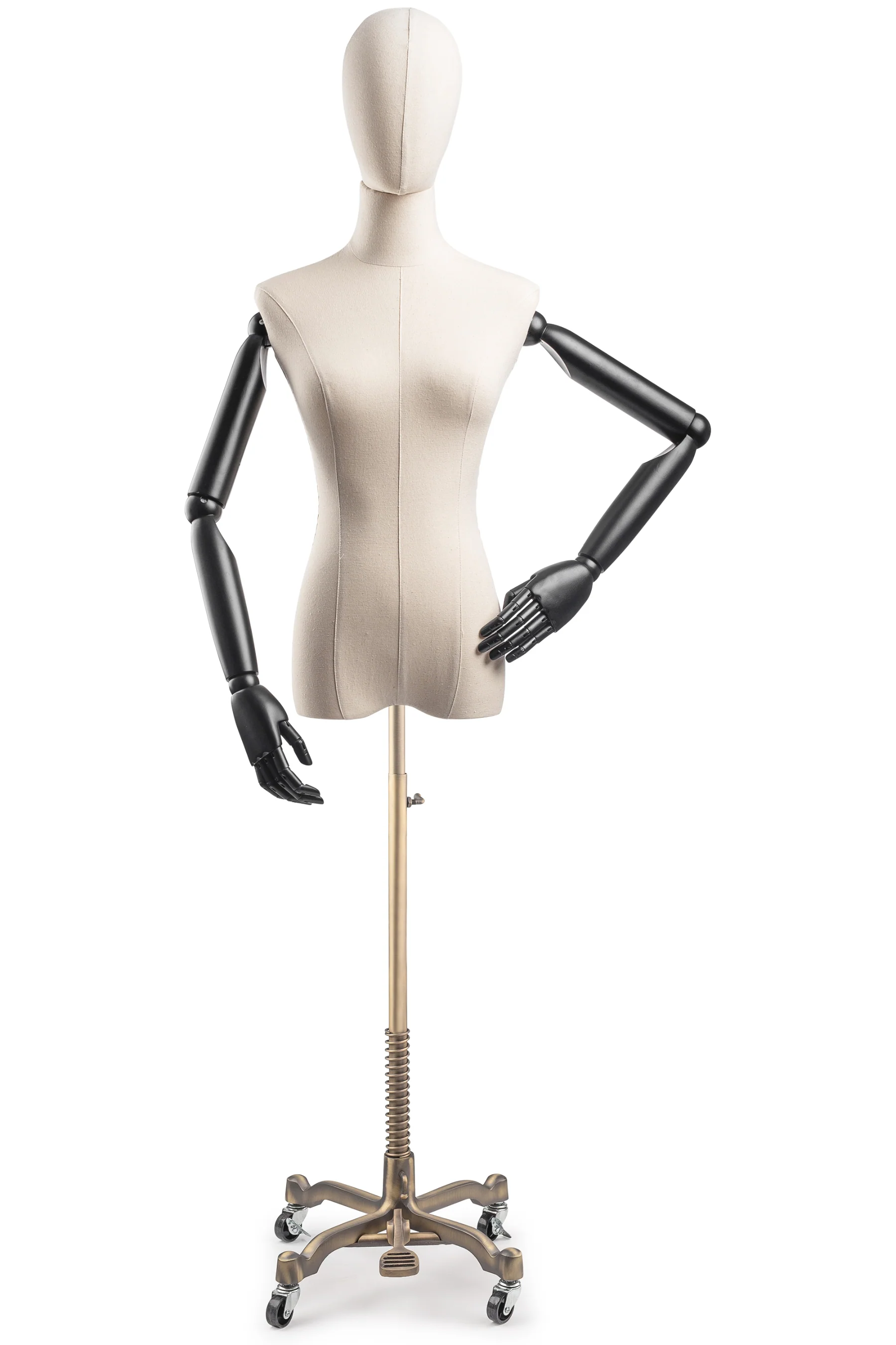 Female Display Dress Form on Metal Rolling Base (Head & Arms Version) - Image 55