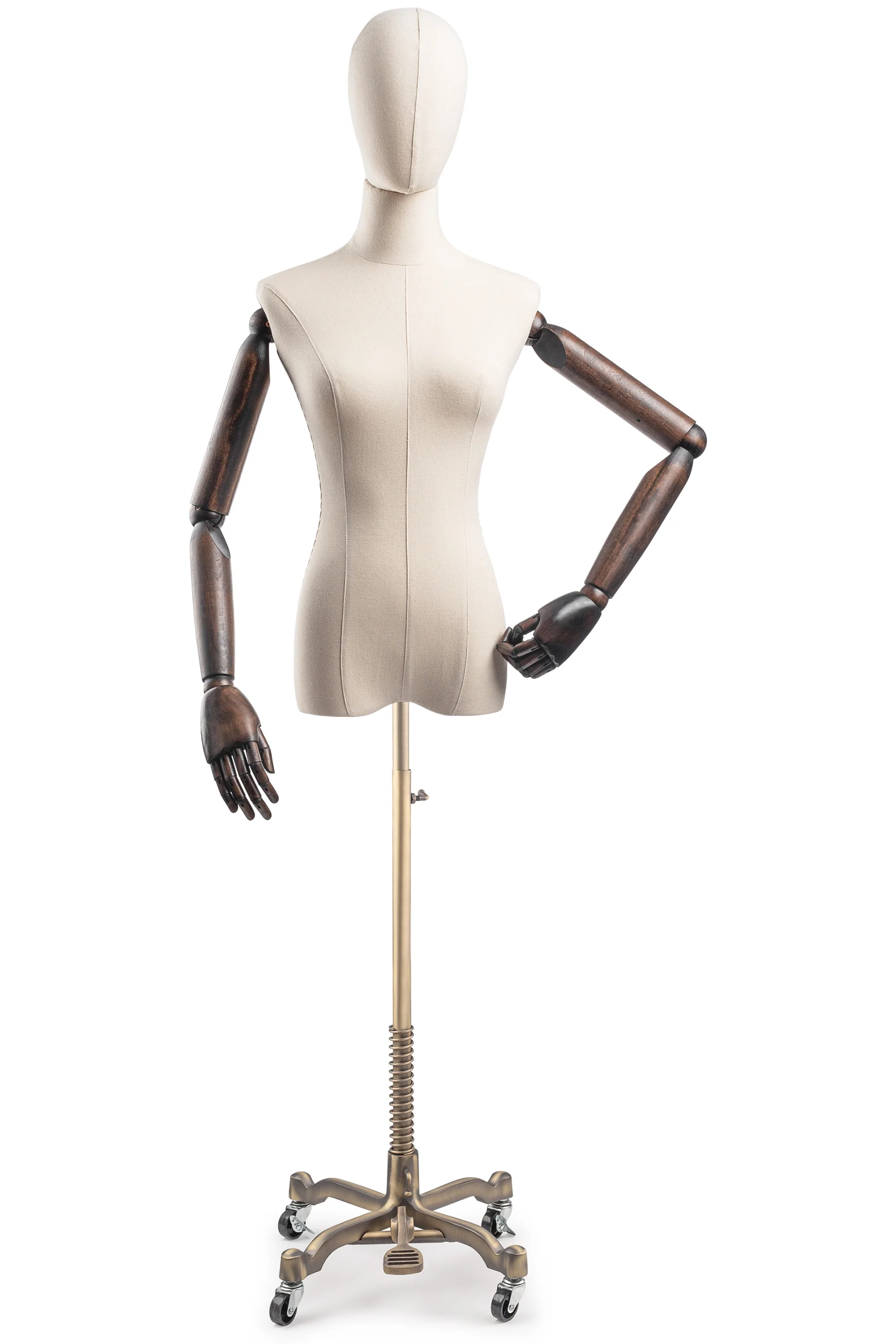 Female Display Dress Form on Metal Rolling Base (Head & Arms Version) - Image 56