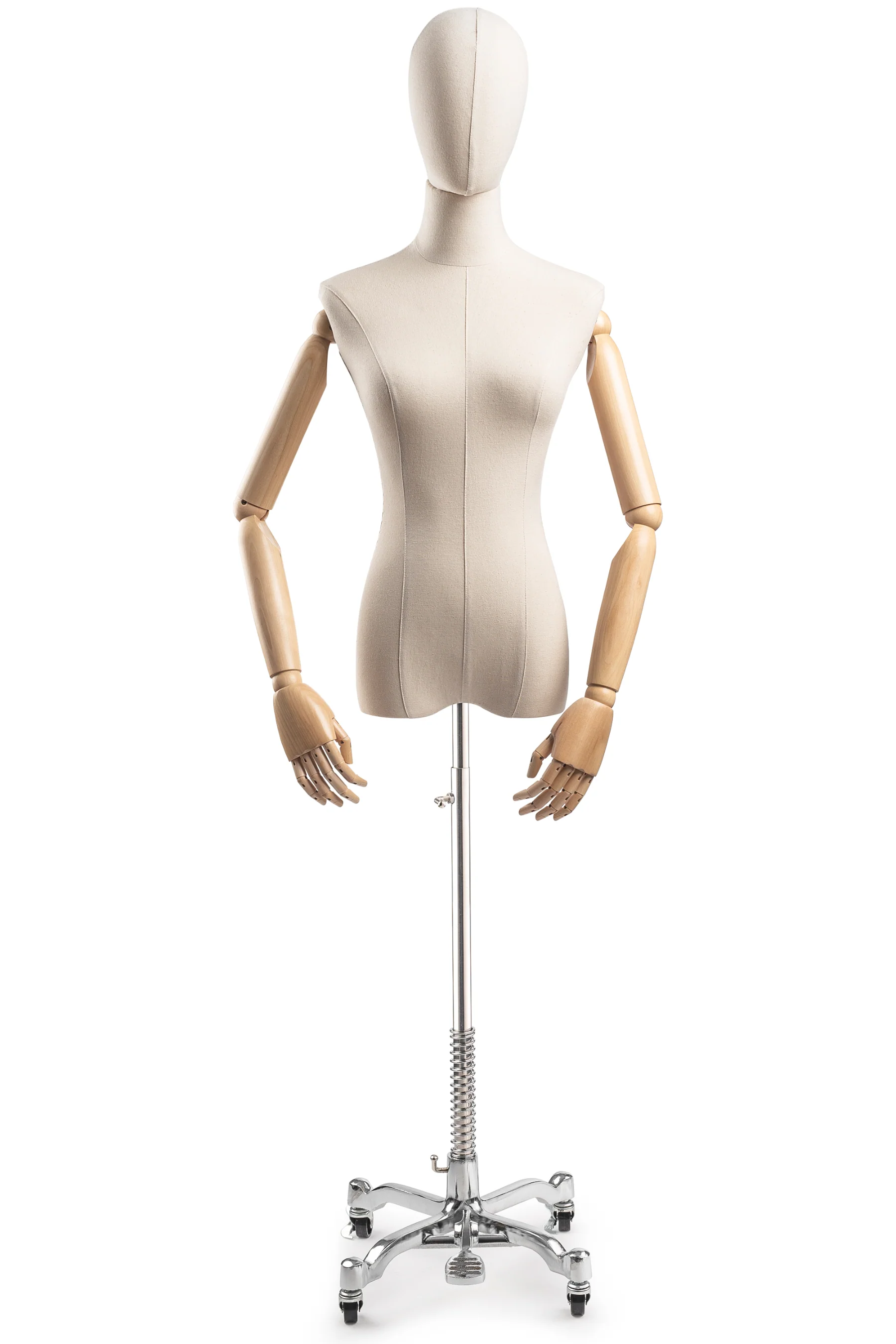 Female Display Dress Form on Metal Rolling Base (Head & Arms Version) - Image 77