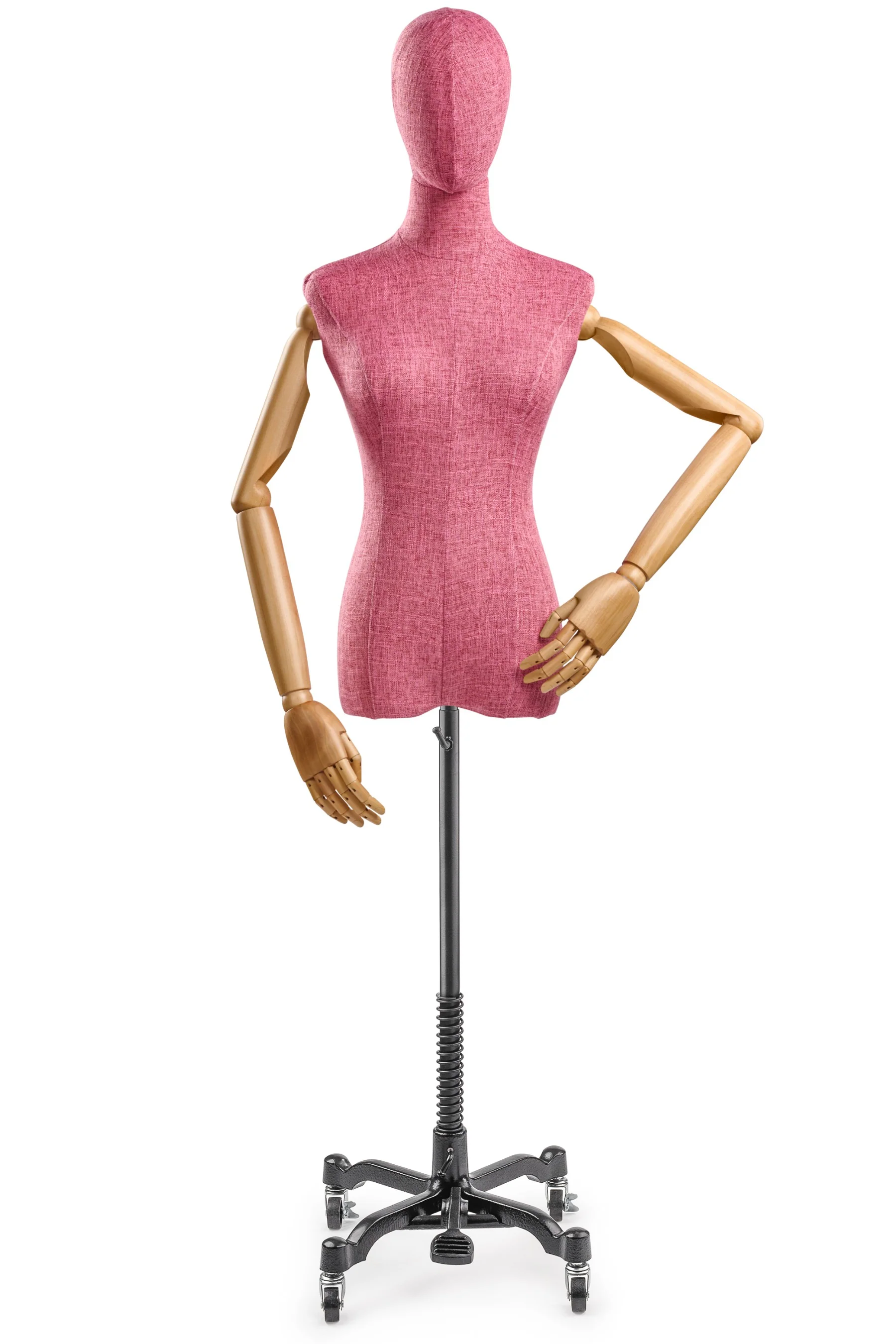 Female Display Dress Form on Metal Rolling Base (Head & Arms Version) - Image 78