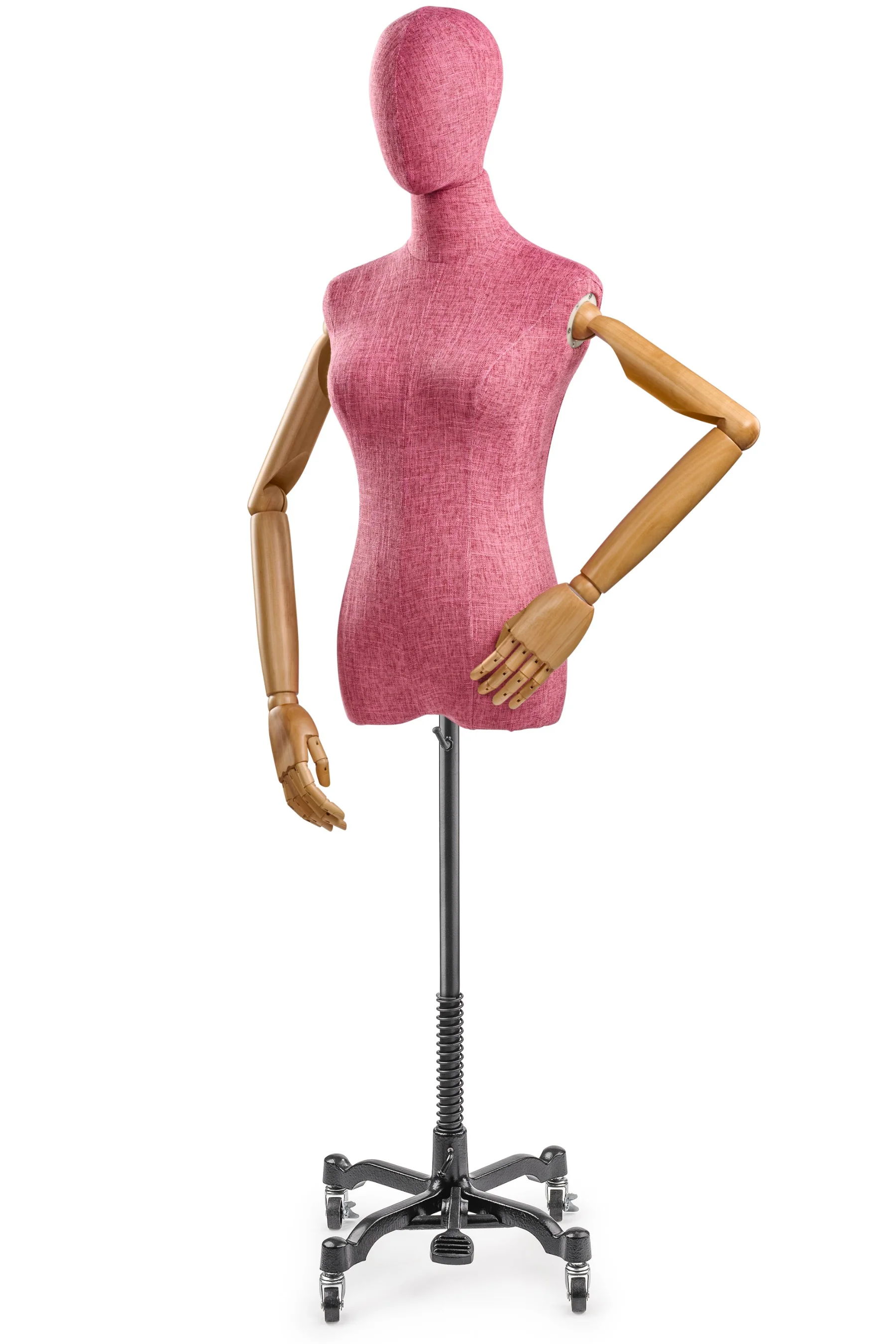 Female Display Dress Form on Metal Rolling Base (Head & Arms Version) - Image 79
