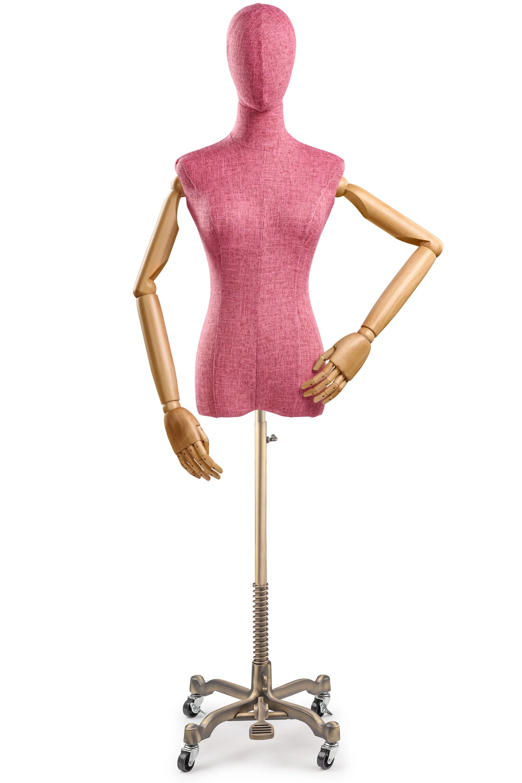 Female Display Dress Form on Metal Rolling Base (Head & Arms Version) - Image 80